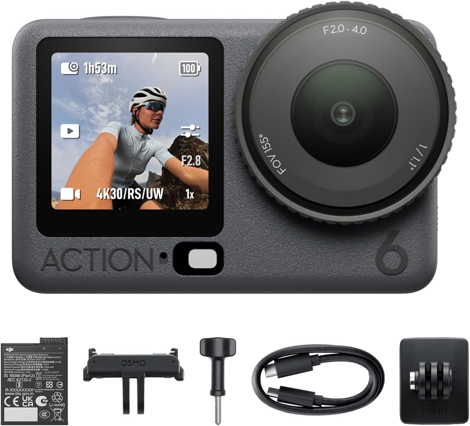 DJI Osmo Action 6 Standard Combo, Action Camera with 1/1.1″ Square Sensor, Variable Aperture of f/2.0–f/4.0, Cold-Resistant, 4hrs Battery, Action Camera 8K Ideal for Quick Capture of Exciting Moments