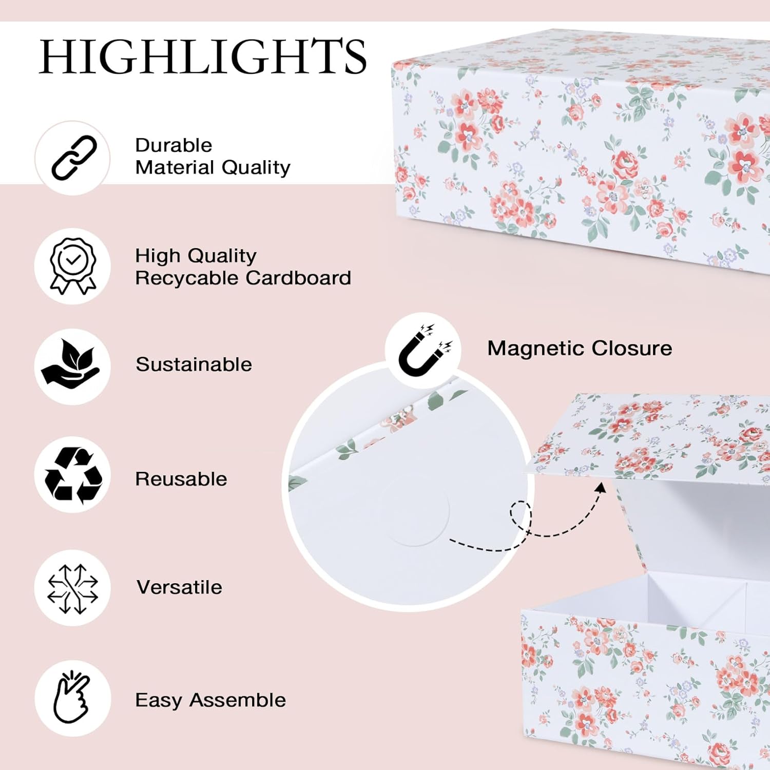 Rose Floral Gift Box with Magnetic Lids 13.8x8.3x4.4 in, Large Bridesmaid Proposal Boxes, Rectangle Wedding Decorative Storage Box 3 Pack - Image 3