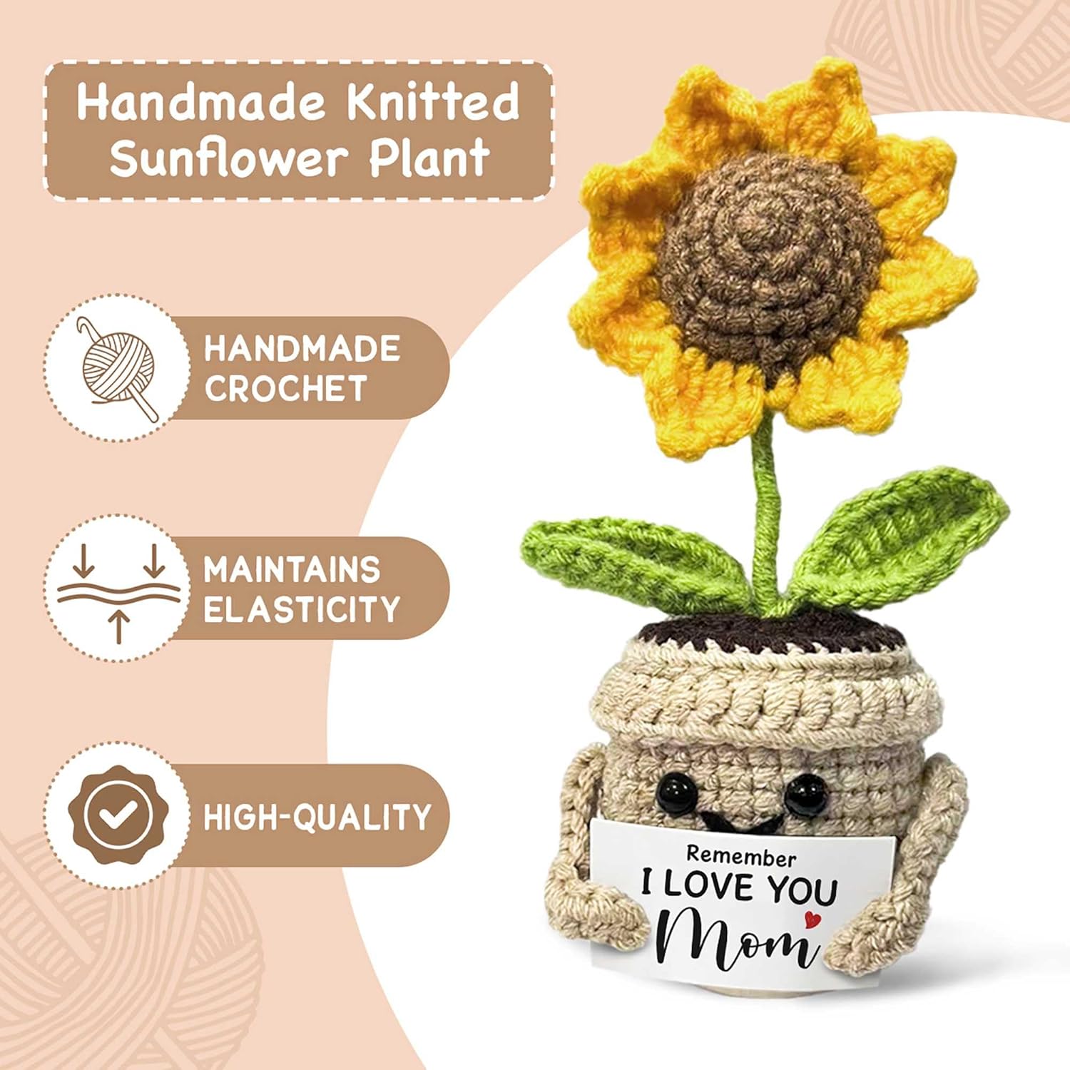 Mini Birthday Gifts for Mom, Mom Gifts from Daughters Remember I Love You MOM, Handmade Crochet Cute Small Sunflower Gifts, Gift for Mom from Daughter, Son, Mothers Day for Mom - Image 5