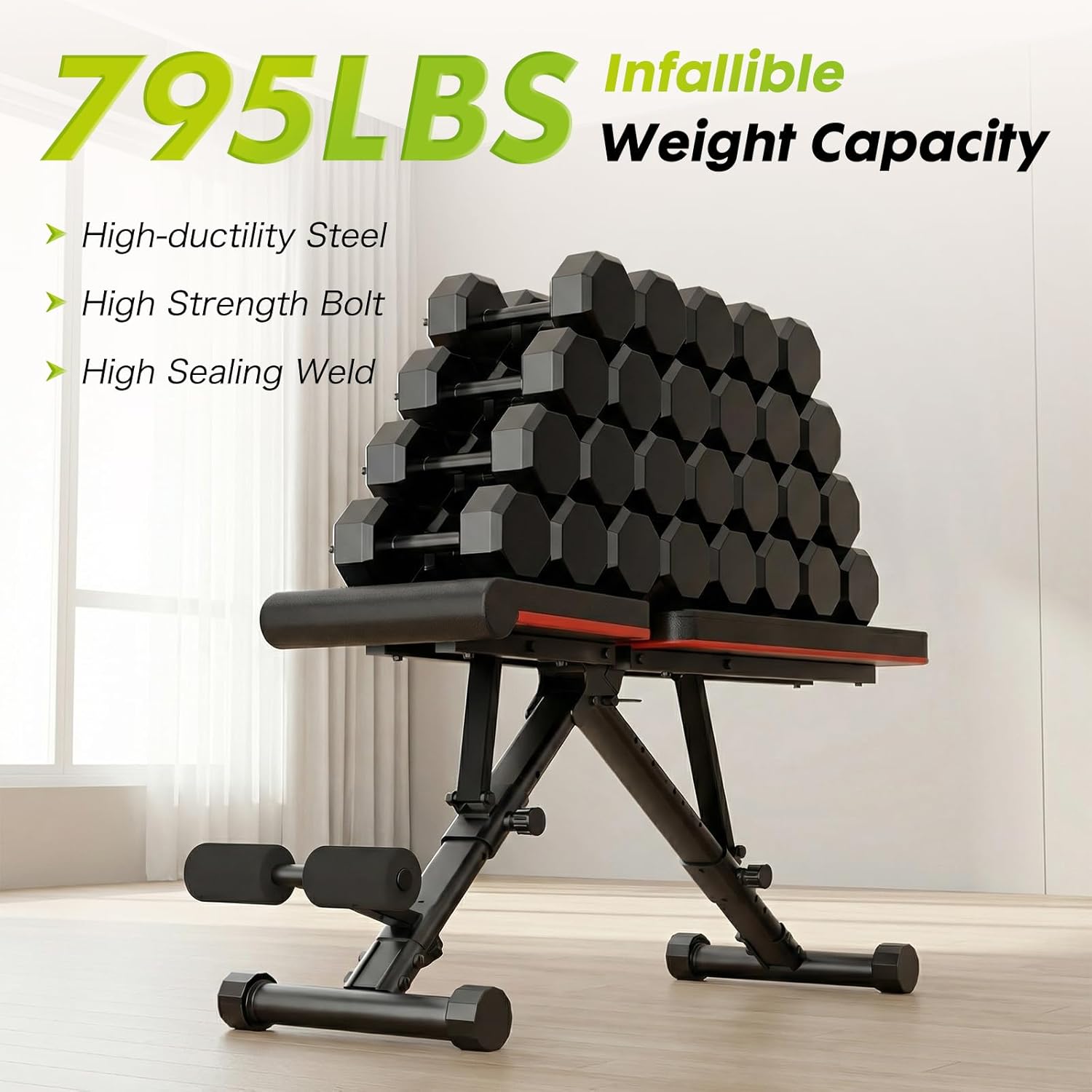 OLIXIS Adjustable Weight Bench for Full Body Strength Training, Foldable Workout Bench with Incline Flat Positions, 795 lbs Capacity Dumbbell Bench for Home Gym, Sit Up, Press, and Ab Exercises - Image 4