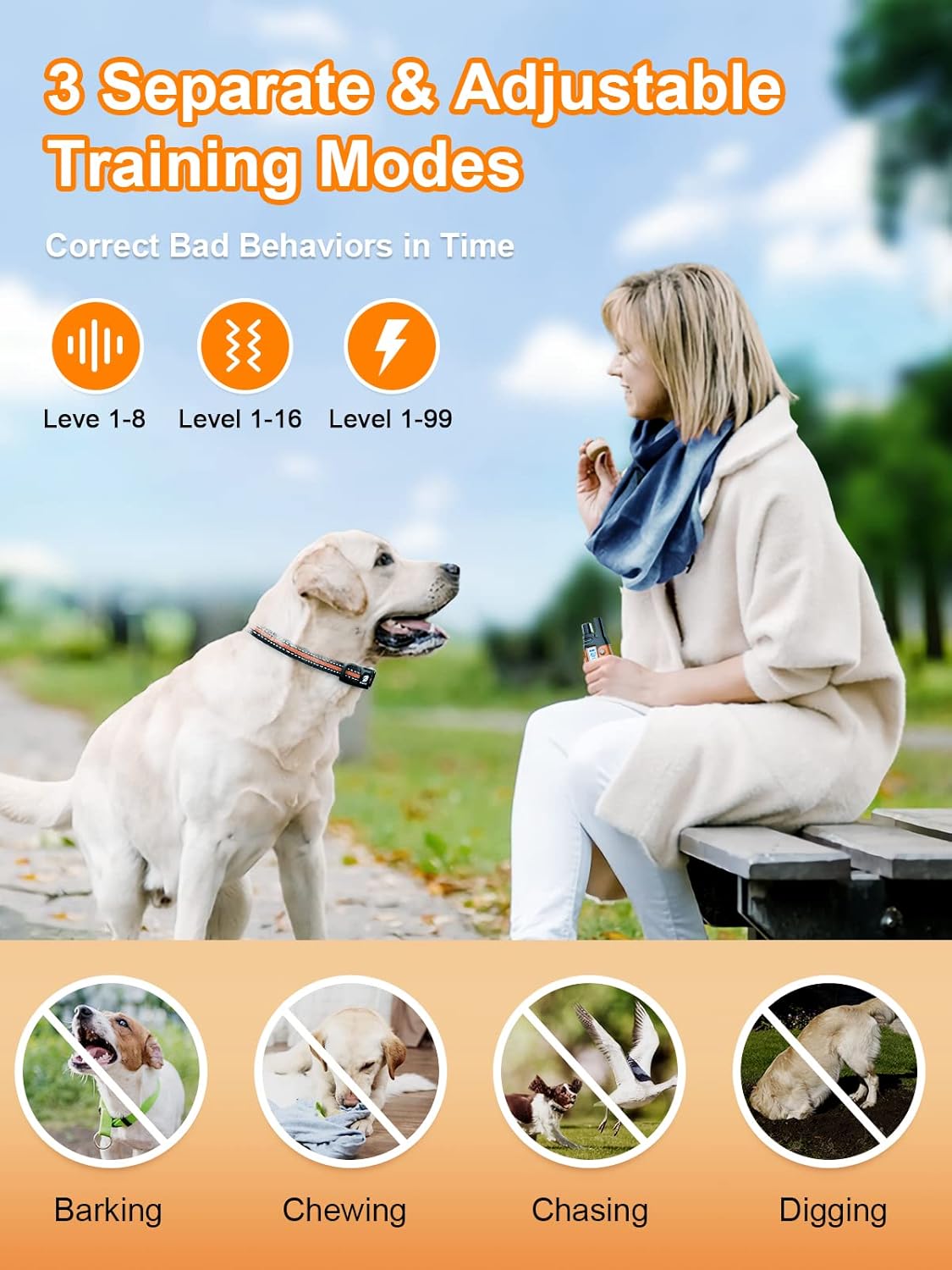 Bousnic Dog Shock Collar 2 Dogs (5-120Lbs) - 3300 ft Waterproof Training Collar for Dogs Large Medium Small with Rechargeable Remote, Beep (1-8) Vibration (1-16) and Humane Shock (1-99) Modes - Image 3
