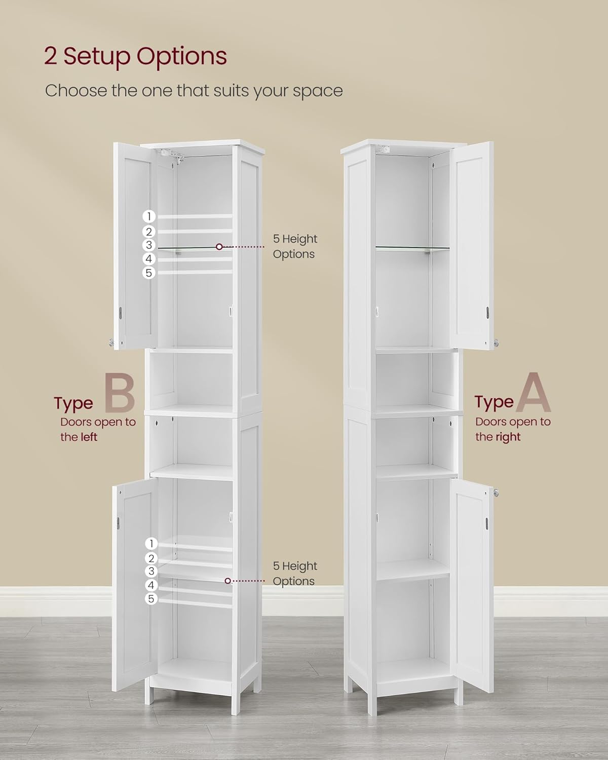 VASAGLE Tall Storage Cabinet with Lights, Slim Freestanding Cabinet with Adjustable Shelves, for Small Spaces, Bathroom, Living Room, Modern, 11.8 Inches Wide, Cloud White UBBC566W02V1 - Image 7