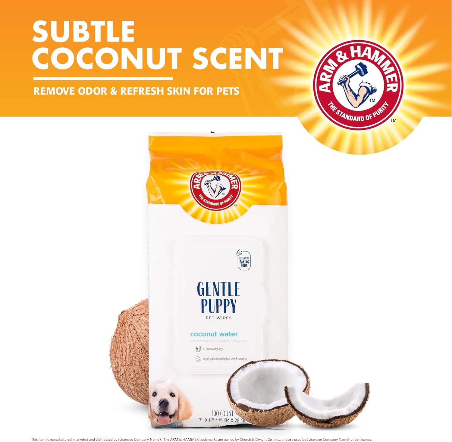 Arm & Hammer Dog Grooming Wipes, Deodorizing Dog Cleaning Wipes with Coconut Water, Gentle for Dogs and Puppies, Paraben and Sulfate Free Formula, Light Coconut Scent, 100 Count - Image 3