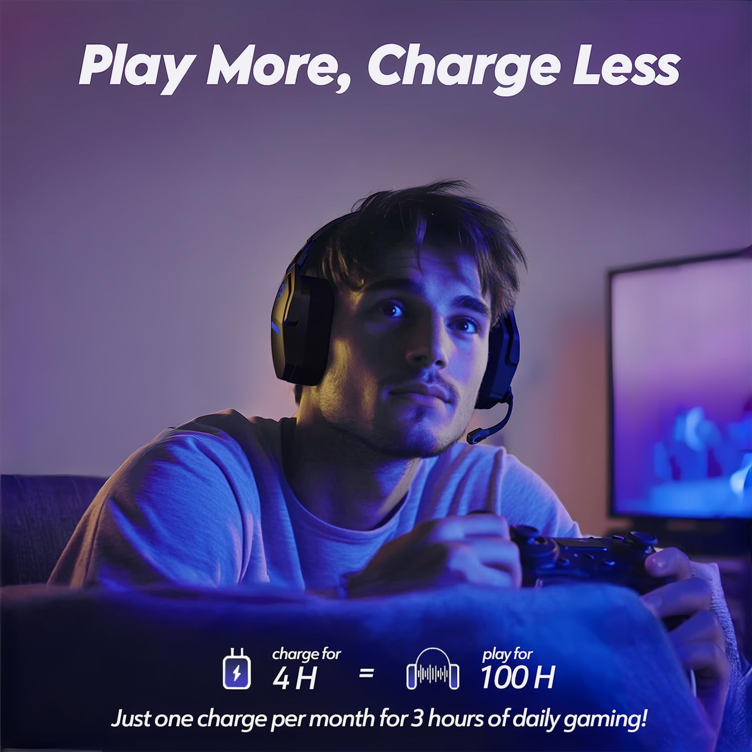 NUBWO Wireless Gaming Headset with Mic for Ps5 Ps4 PC, Zero Interference, 100-Hour Battery All-Day Play, 23ms Sync for Fortnite & Call of Duty/FPS Gamers, Triple Mode All Devices Compatible - Blue - Image 6