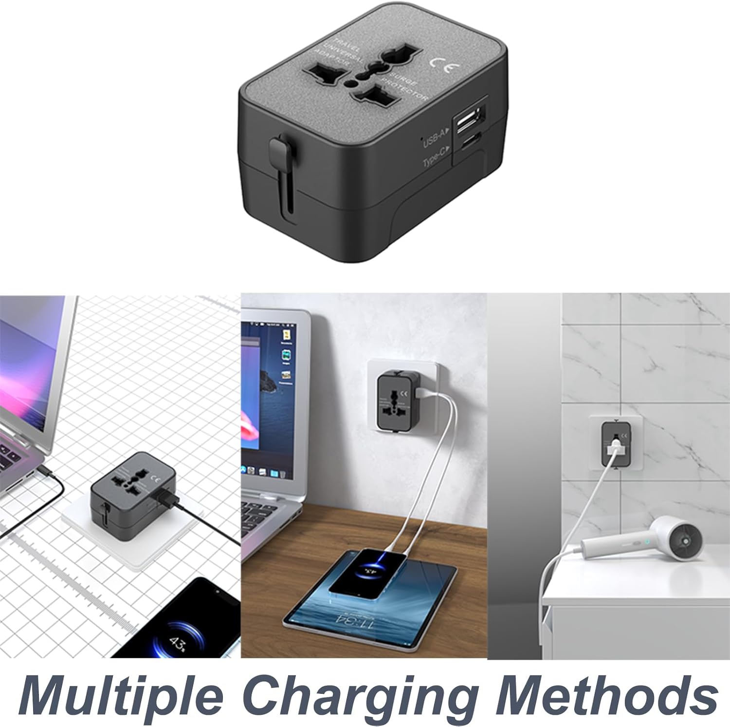 2025 Upgraded Universal Travel Adapter, Portable All in One International Power Adapter, European Travel Plug Adapter, for AC Power Plug USB-A Type-C Charging Ports with Double Fuse - Image 6