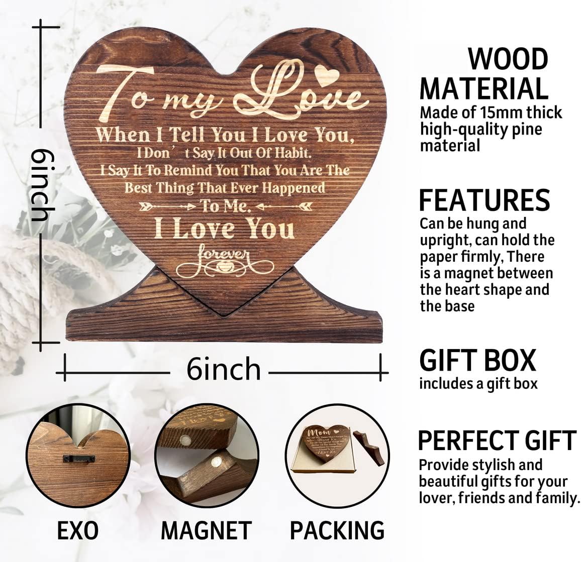 Inspirational To My Love The Perfect Personalized Gift, Wood Sign Personalized, Gift Wood Heart, Wood Signs for Crafts, Gifts Quote Wood Plaque Sign, Holiday Gift, Valentines Day Gift for My Love - Image 3