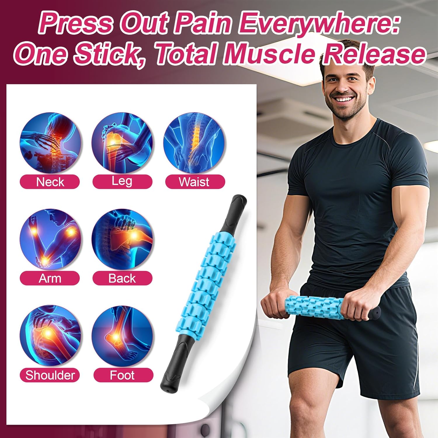 Massage Roller, Muscle Roller Stick, Therapy Roller Stick for Legs, Calf, Thigh, Lipo Roller for Relief Muscles, Deep Tissue Massage Rolling Pin for Trigger Points, Help Sore Muscle Recovery - Image 3