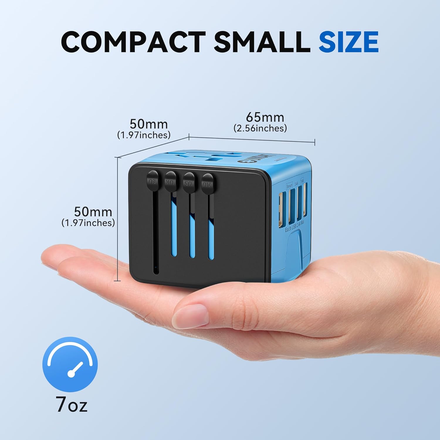 Unidapt Universal Travel Adapter, International Plug Adapter Fast 2,4A 4-USB European Power Plug, AC Wall Charger - Worldwide Outlet for Europe US USA UK EU AUS, Blue - Image 4