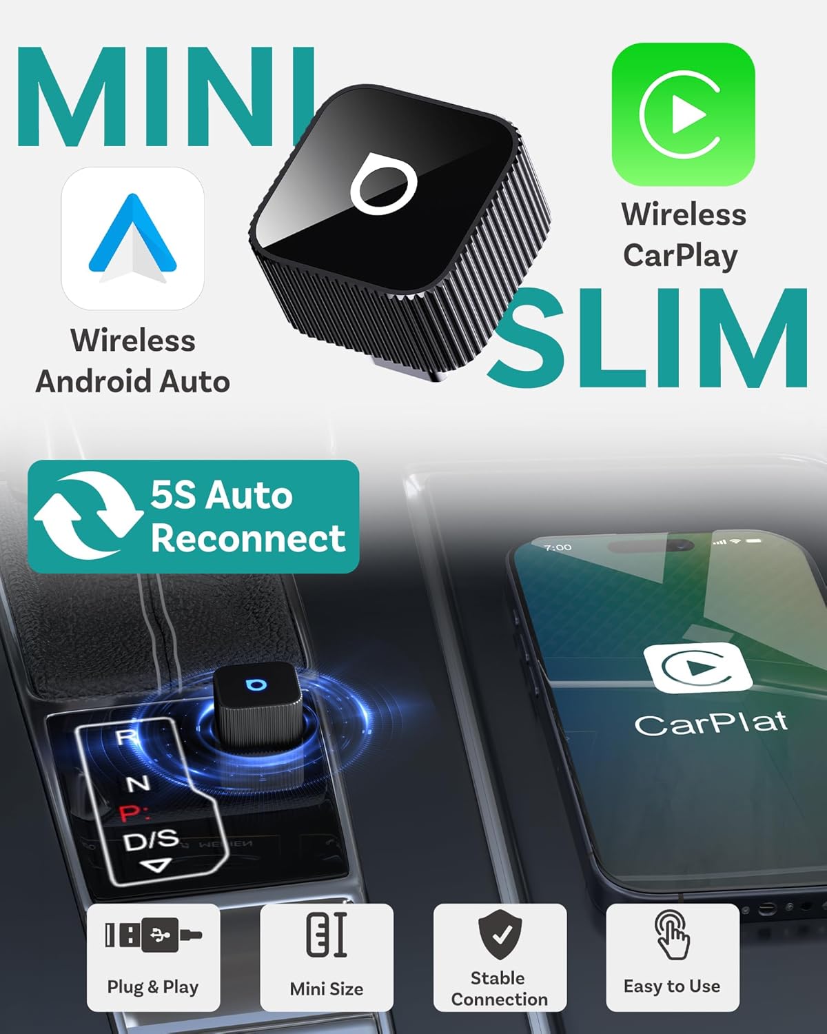 Ottocast Mini Cube 3.0 USB C Wireless CarPlay Adapter, Android Auto Wireless Adapter, Plug & Play with Fast Auto-Reconnect, Mini Car Adapter - Image 7