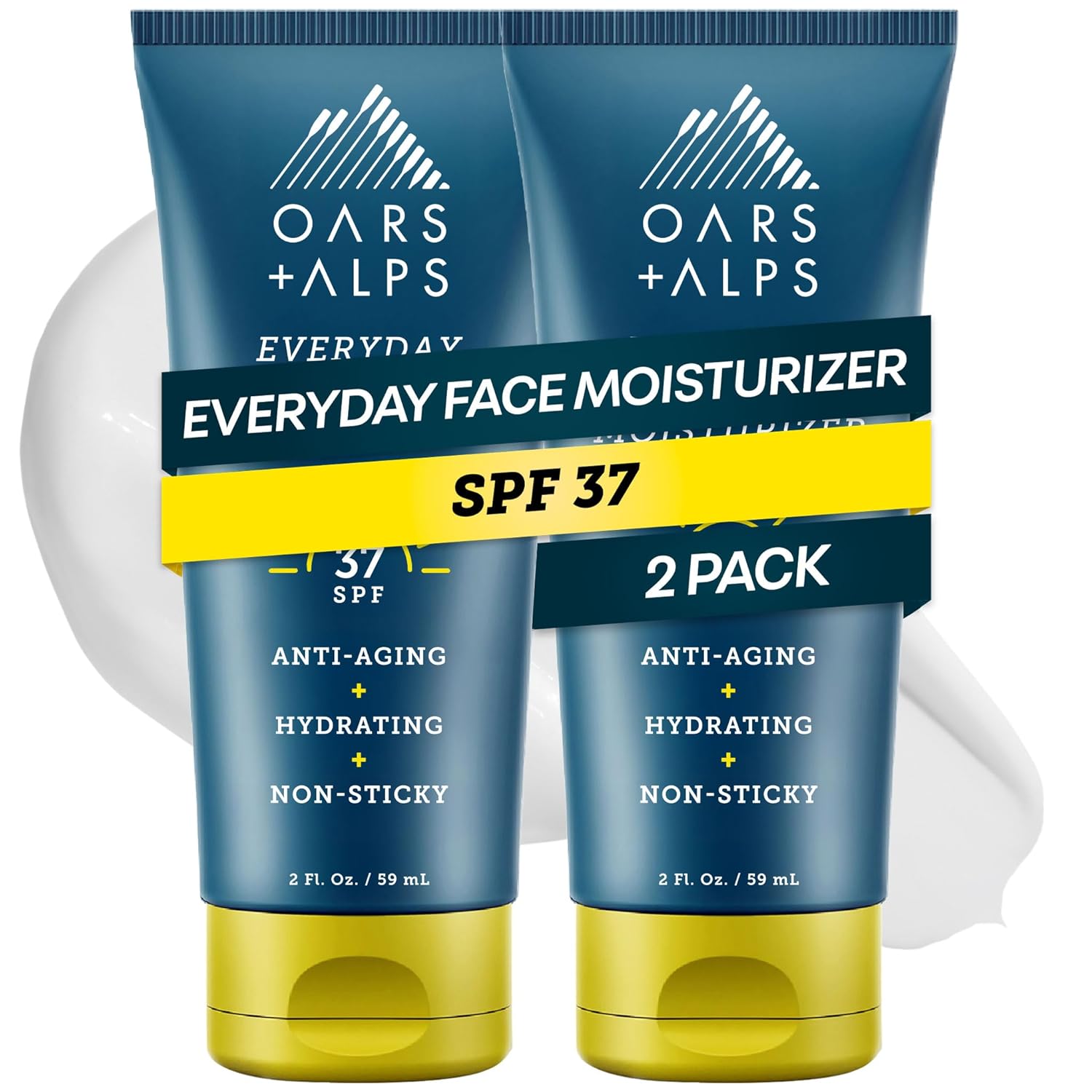 Oars + Alps SPF 37 Sunscreen and Everyday Anti Aging Face Moisturizer, Infused with Hyaluronic Acid