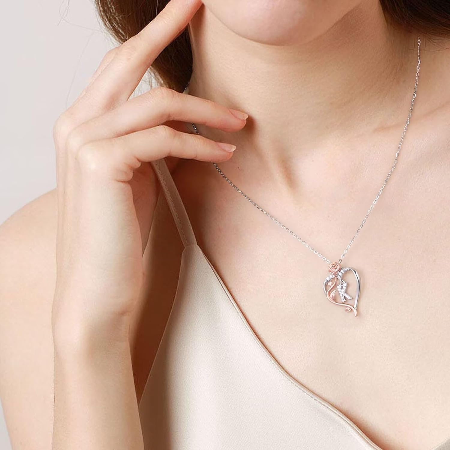 Iefil Easter Gifts for Women Wife - 925 Sterling Silver Rose Heart Initial Necklace, Anniversary Birthday Gifts for Women, Jewelry Gift for Her Wife Girlfriend - Image 4