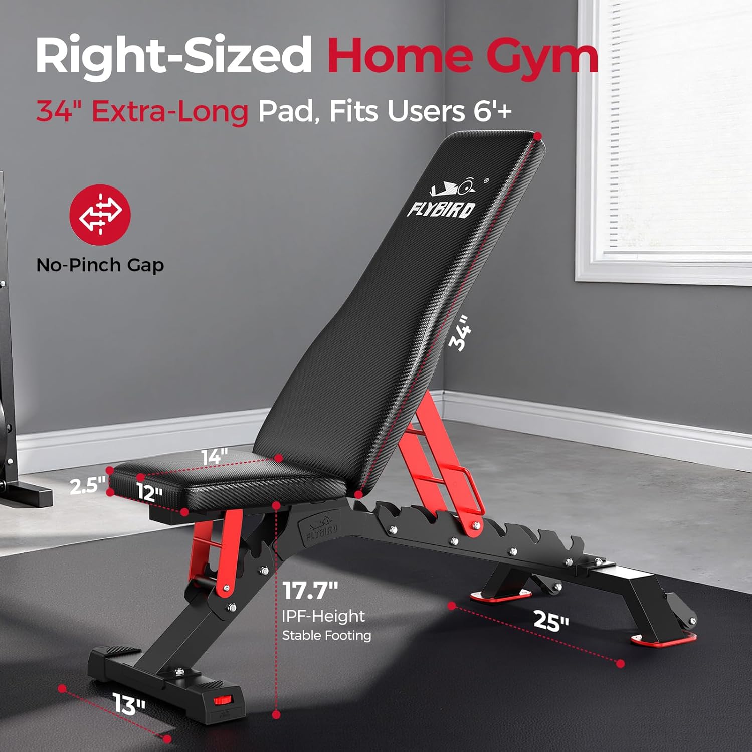 FLYBIRD Commercial Grade Adjustable Weight Bench - 1300LBS Capacity, 6+3 Positions for Ultimate Strength Training & Bench Press, with Easy-Roll Wheels - Image 5
