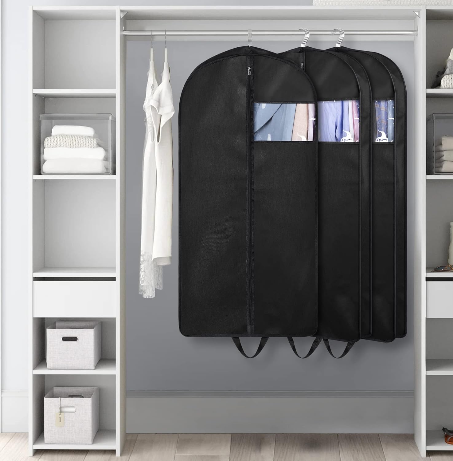 KIMBORA 43" Suit Bags for Closet Storage and Travel, Gusseted Hanging Garment Bags for Men Suit Cover With Handles for Clothes, Coats, Jackets, Shirts(3 Packs) - Image 7