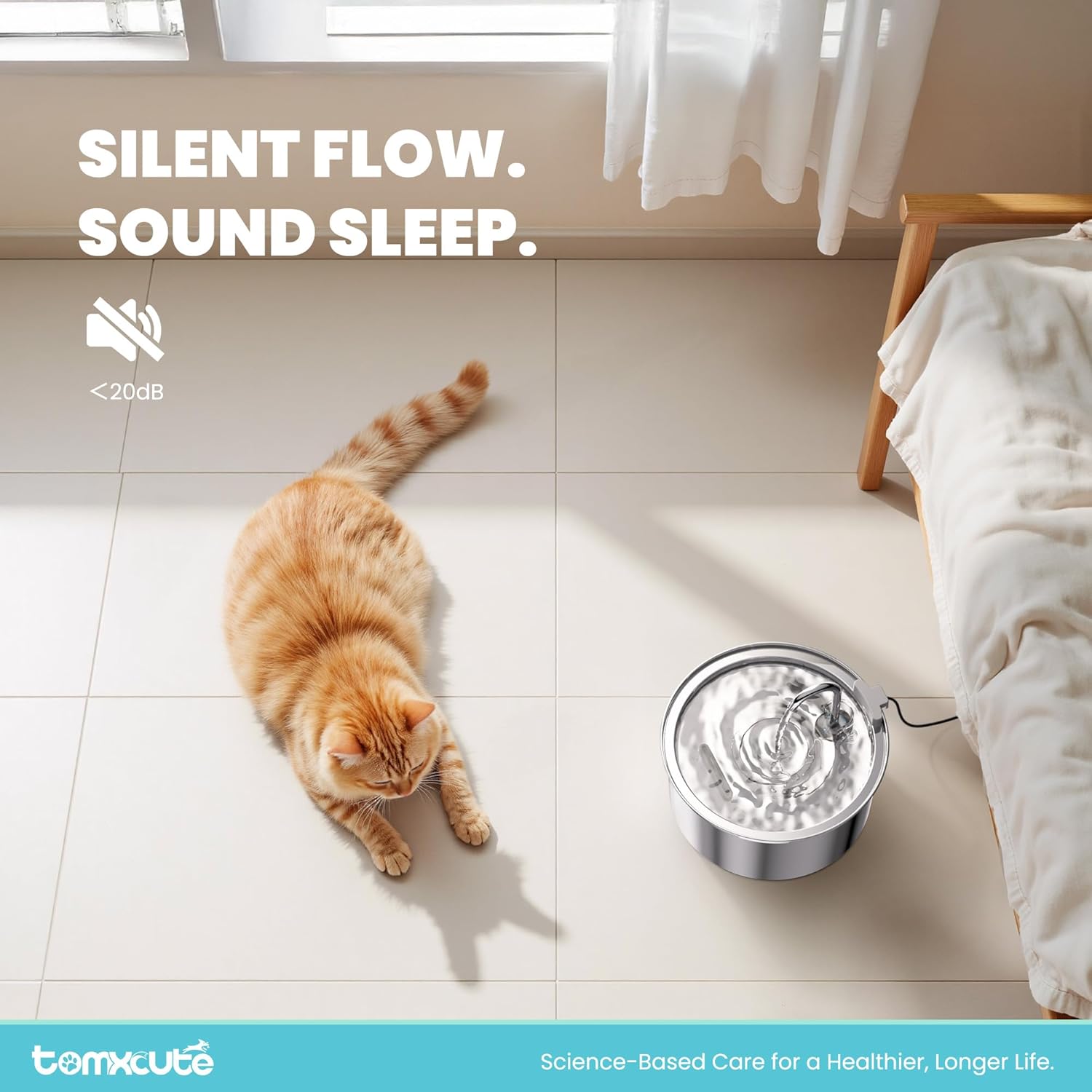 Tomxcute Cat Water Fountain, 3.2L/108oz Automatic Stainless Steel Pet Fountain Dog Water Dispenser, Ultra-Quiet Pump and 3 Replacement Filters & for Cats, Dogs, Multiple Pets - Image 3