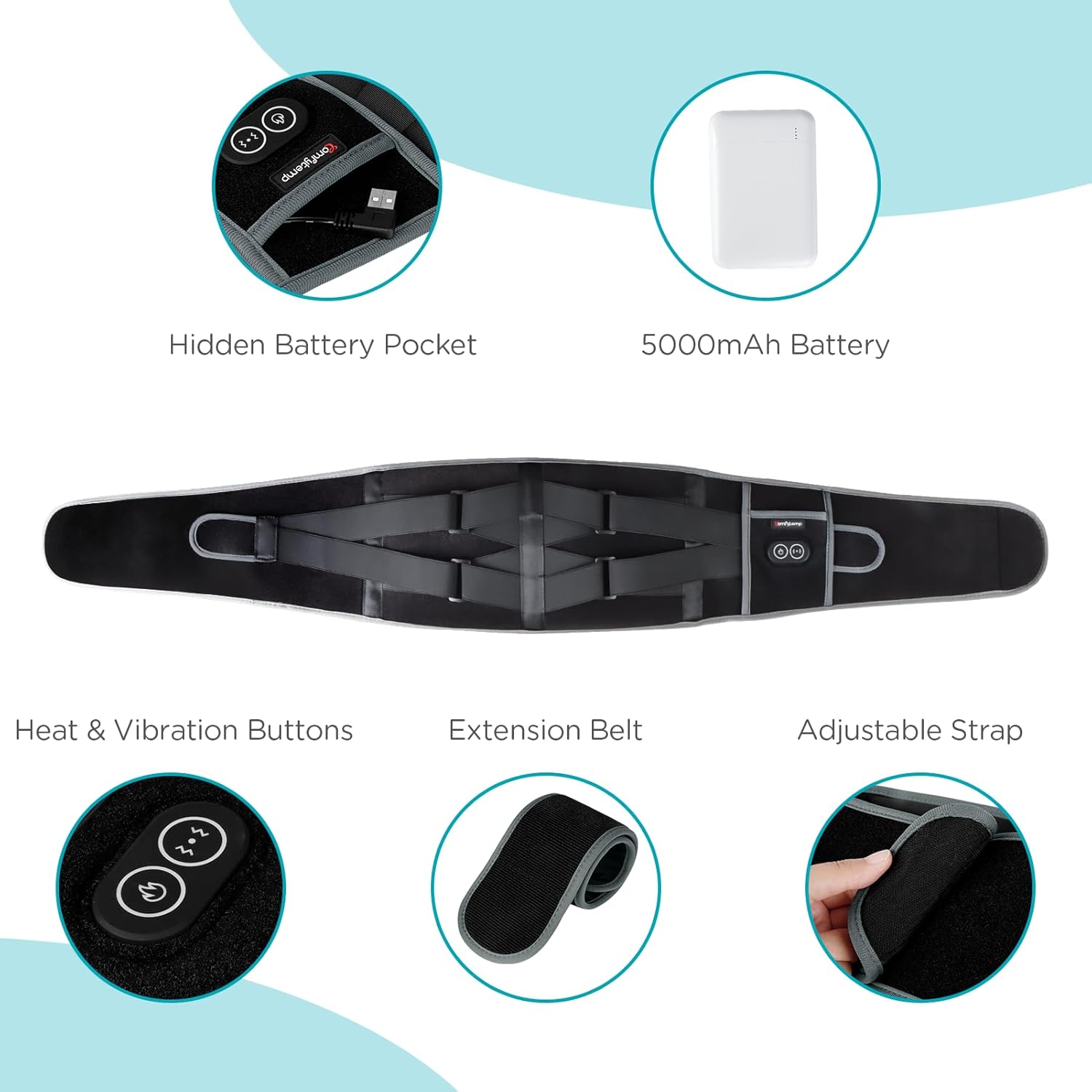 Comfytemp Cordless Heating Pad with Massager for Back, Portable Lower Back Massager FSA Eligible HSA Rechargeable Wireless Electric, Birthday Gifts for Women Men Mom Dad Seniors 3 Heat 30mins Auto-Off - Image 7
