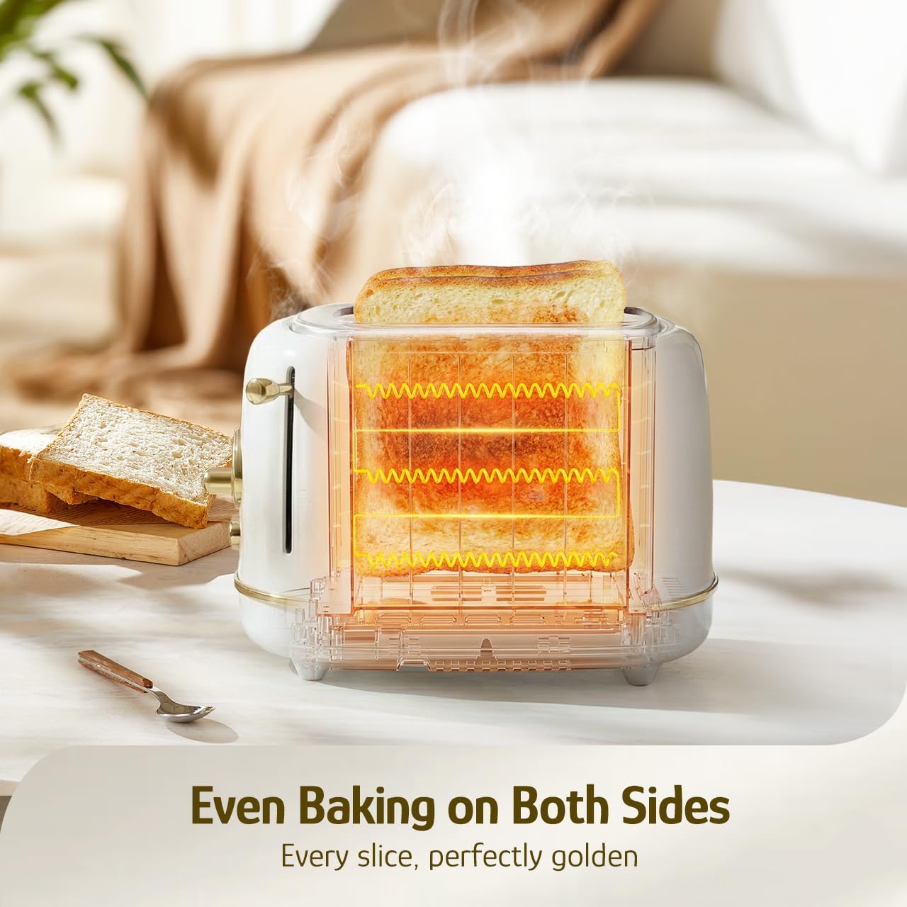 Hazel Quinn 2-Slice Retro Toaster, 6 Browning Levels, 3 Functions-Defrost/Reheat/Cancel, Removable Crumb Tray for Easy to Clean, 1.5 Inches Extra Wide Slots - Pearl White - Image 5