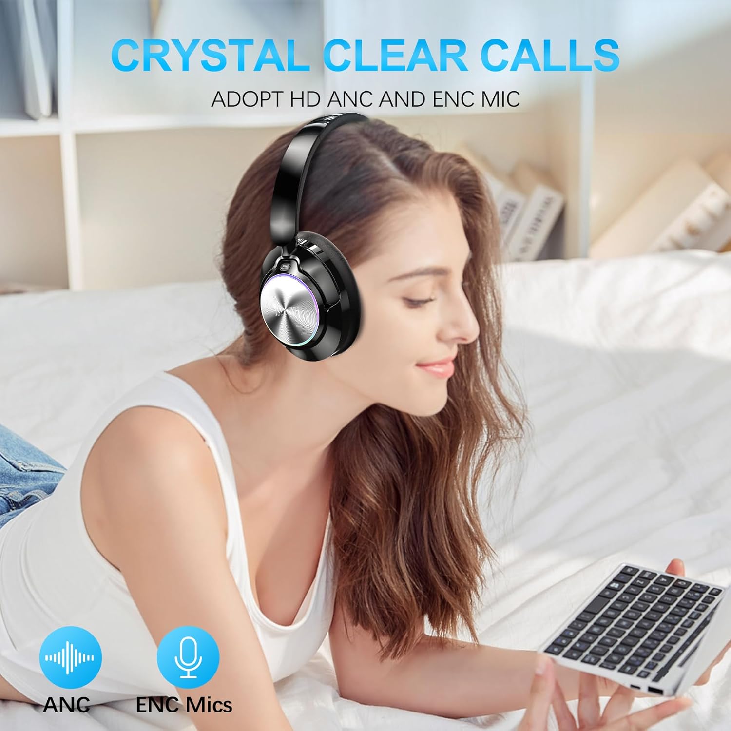 Noise Cancelling Over Ear Wireless Bluetooth Headphones with Microphone, 65h Playtime, Clear Calls, Comfort Fit for Travel (Black) - Image 3