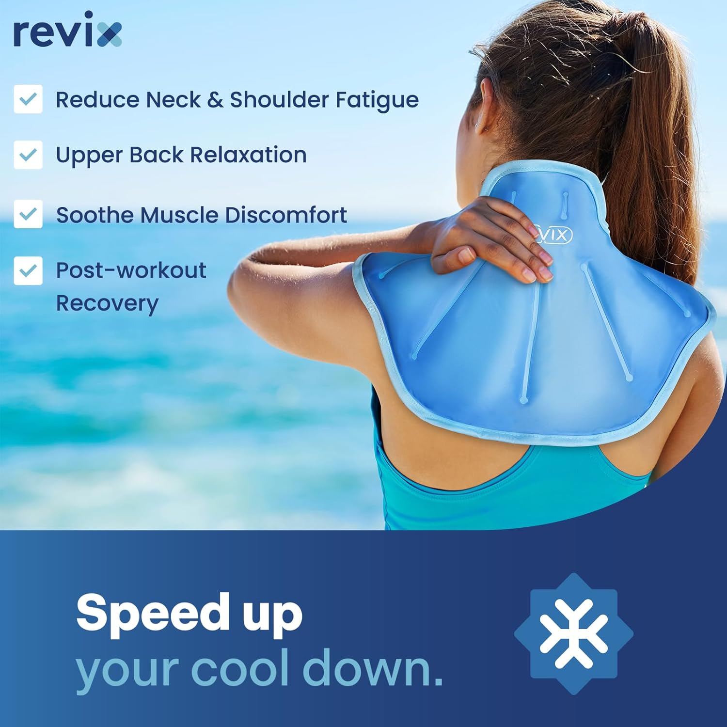 REVIX Ice Pack for Neck and Shoulders Upper Back Discomfort, Large Neck Ice Pack Wrap with Soft Plush Lining, Reusable Gel Cold Compress for Post-Workout Recovery, Blue - Image 3