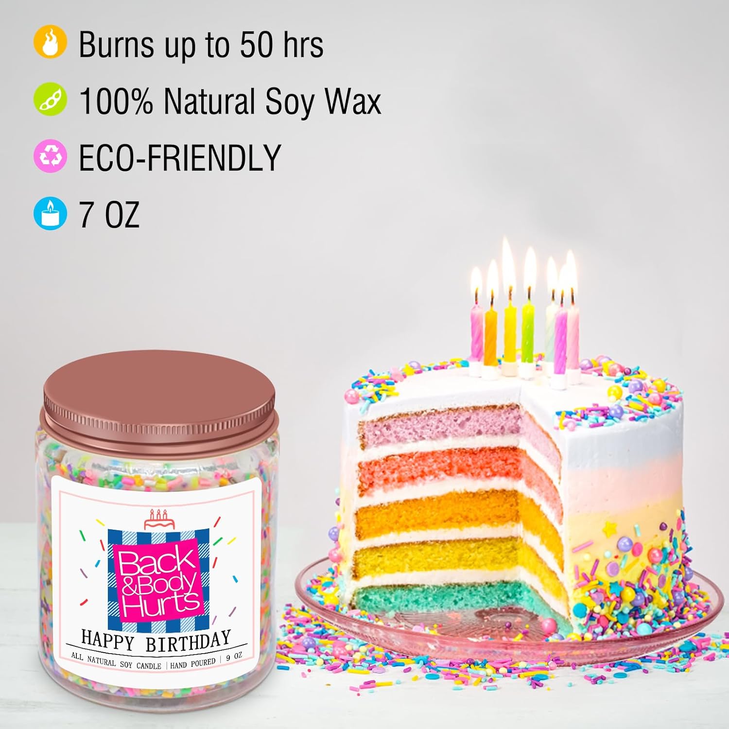 Homsolver Birthday Candles Gifts for Her and Him, Birthday Gifts for Women Men, Unique Best Friend Gift Ideas -Back & Body Hurts Happy Birthday Candle - Image 2