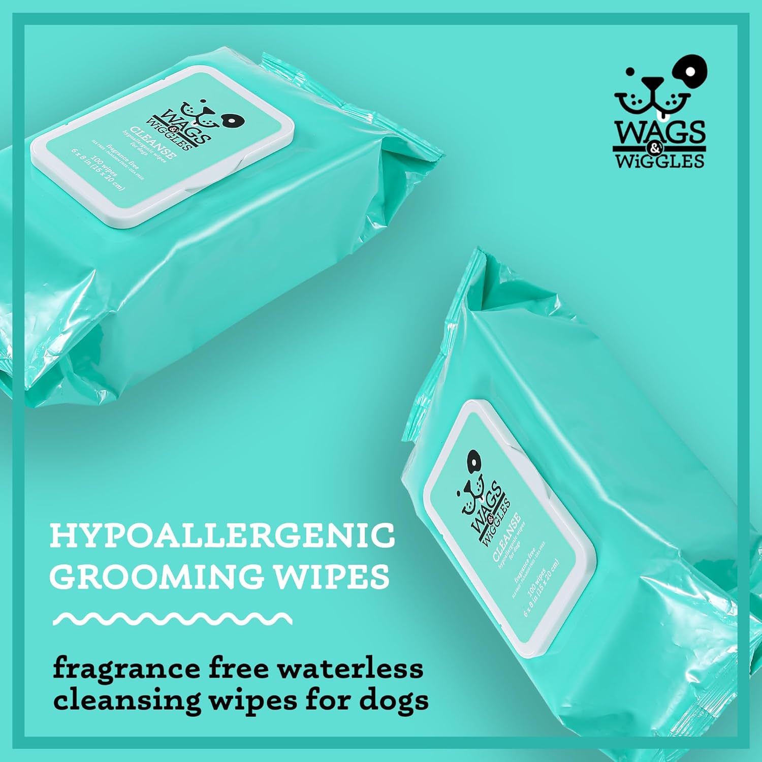 Wags & Wiggles Hypoallergenic Dog Wipes for Sensitive Skin, Fragrance Free Waterless Cleansing Towelettes for Paws Face Body & Rear, No SLS DEA Parabens, 100 Count - Image 2