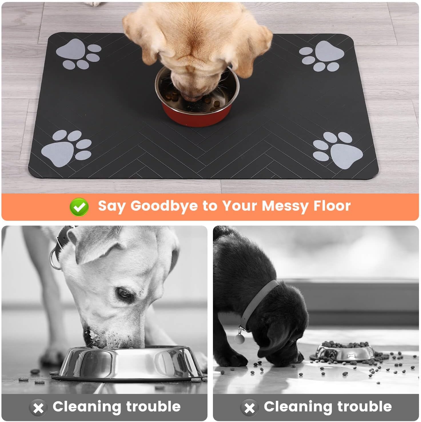 Pet Feeding Mat-Absorbent Pet Placemat for Food and Water Bowl, with Waterproof Rubber Backing, Quick Dry Water Dispenser Mat for Dog and Cat (20"x12", Striped Dark Gray) - Image 3