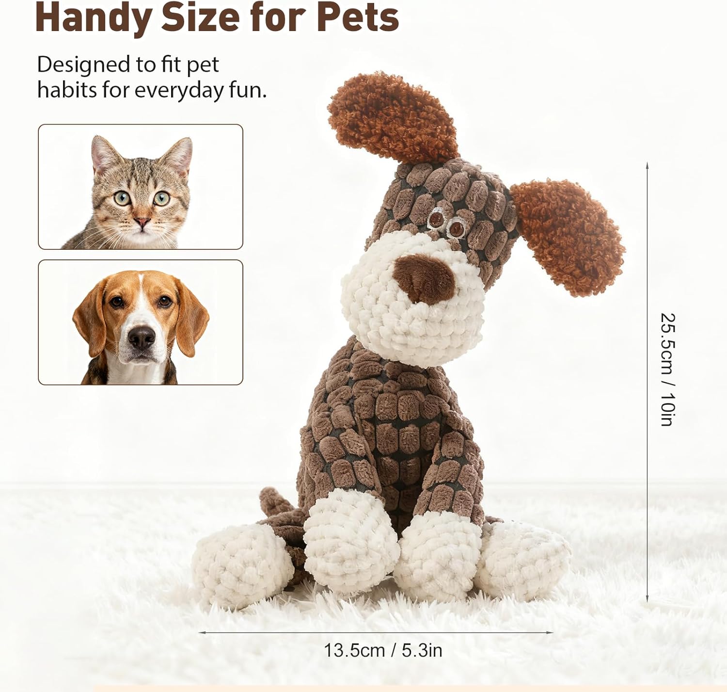 2026 New Dog Toys, Indestructible Plush Dog Toy for Aggressive Chewers, Interactive Squeaky Soft Puppy Chew Toy, Durable Teething Toys for Small Medium Large Dogs (Brown) - Image 6