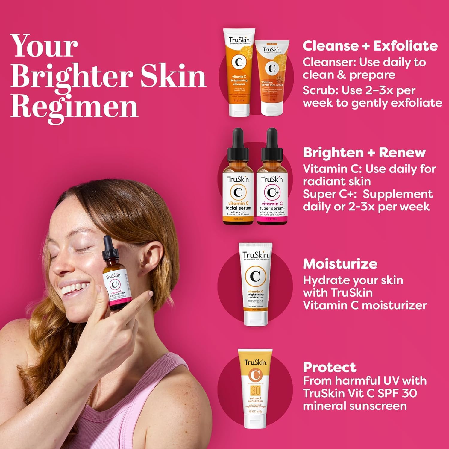 TruSkin Vitamin C Super Serum for Face - Five Skin Benefits in One Serum with Vitamin C, Retinol, Niacinamide, Hyaluronic Acid & Squalane - Brighten, Firm & Smooth the Look of Skin - 1 fl oz - Image 5