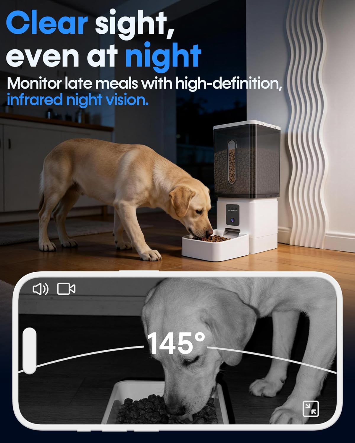 Large Dog Automatic Feeder with Camera: 12L/50 Cups Home Smart Dog Feeder for 20 Days Feeding - Anti-Clog with 20mm Wide Chute for Big Breed Owner - Image 9