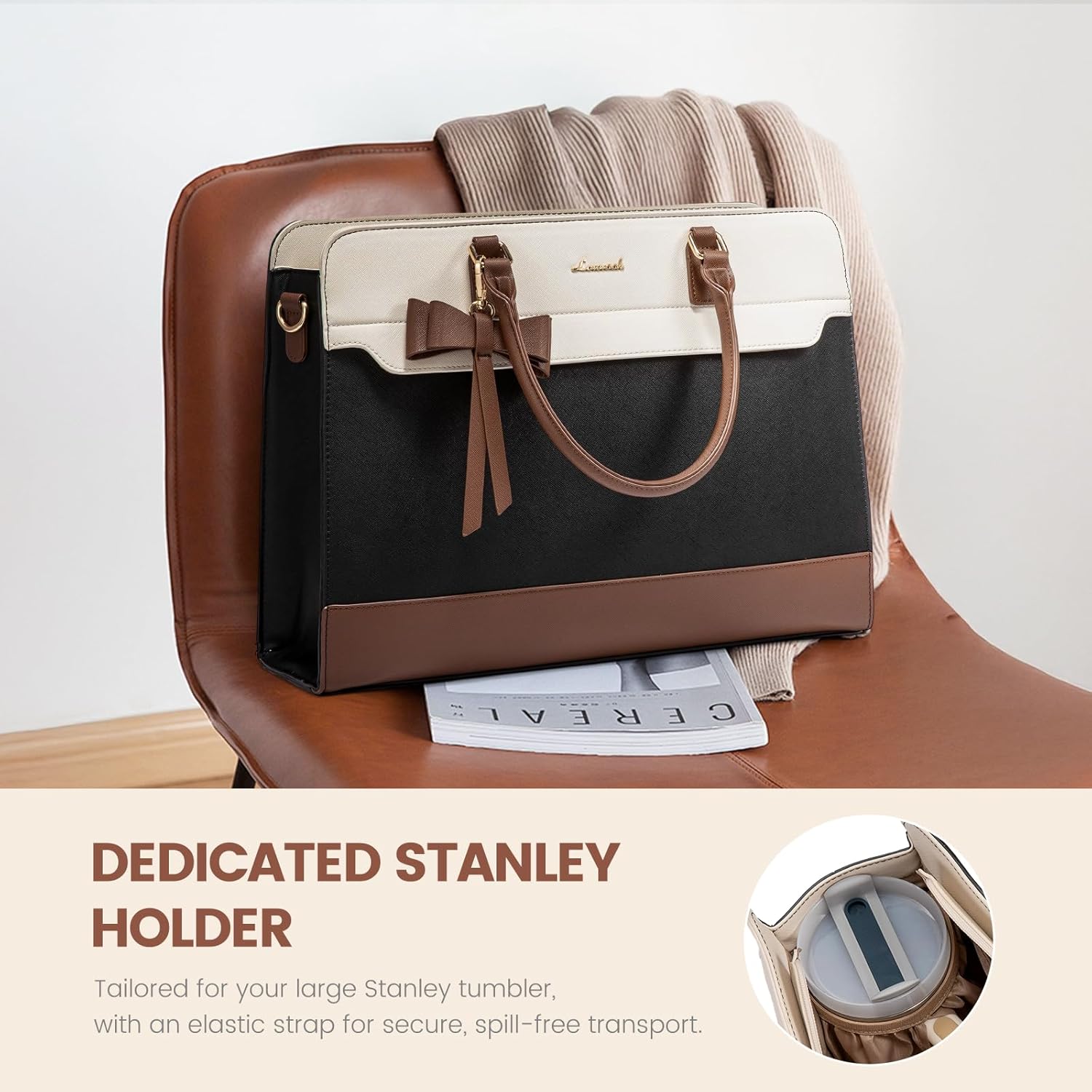 LOVEVOOK Laptop Tote Bag for Women,Leather Work Bag, Waterproof Business Teacher Bag,Large Computer Handbag Purse Briefcase,Office Gifts for Women - Image 3