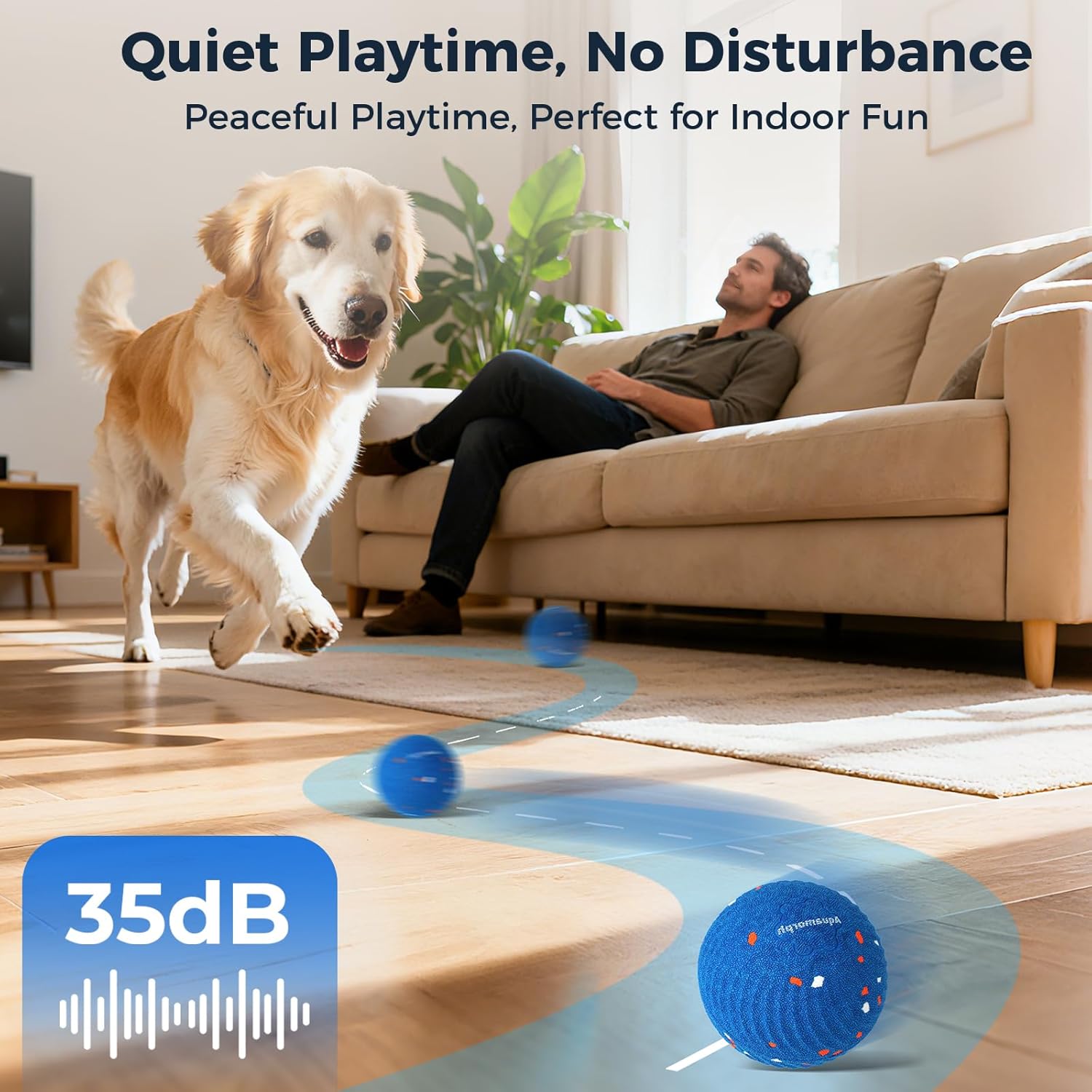 2 Pack Interactive Dog Balls - Auto Moving Bouncing Vibrating Washable Dog Toys for Large Medium Dogs, Type-C Rechargeable, Blue and Orange, Ripple Pattern - Image 3