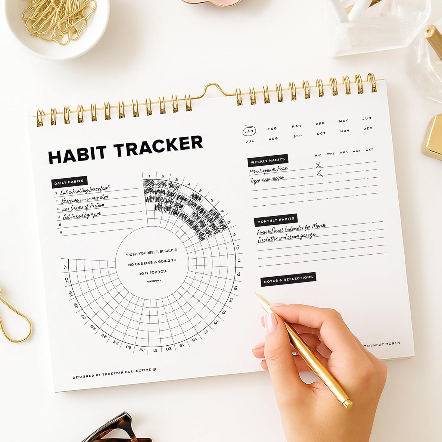 Stay on Track Habit Tracker Wall Calendar – Daily, Weekly & Monthly Habit Journal for Goal Setting & Productivity – Undated Spiral Planner by ThreeKin Collective - Image 7