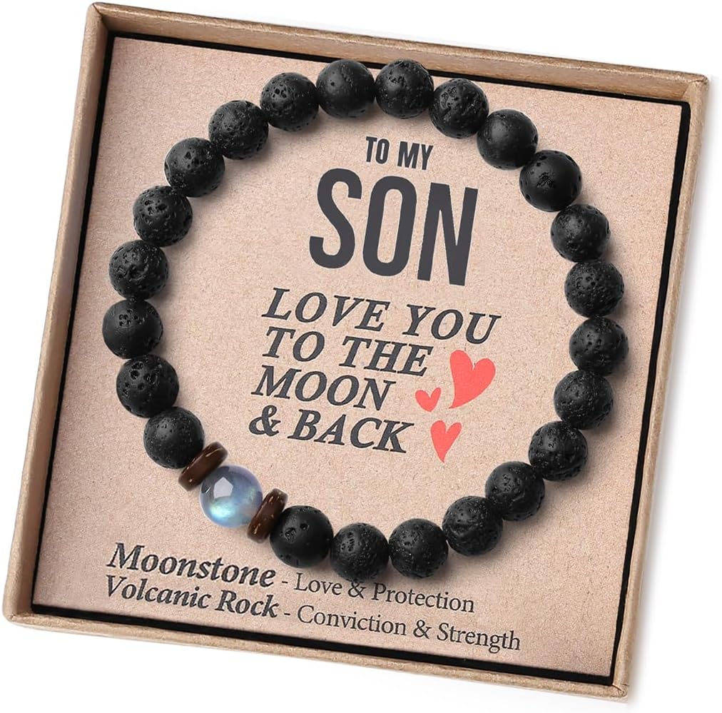 Easter Gifts for Boys/Men-Love/Strength-Natural Gemstone Bracelet for Son Grandson Dad Boyfriend Husband Brother Nephew Uncle