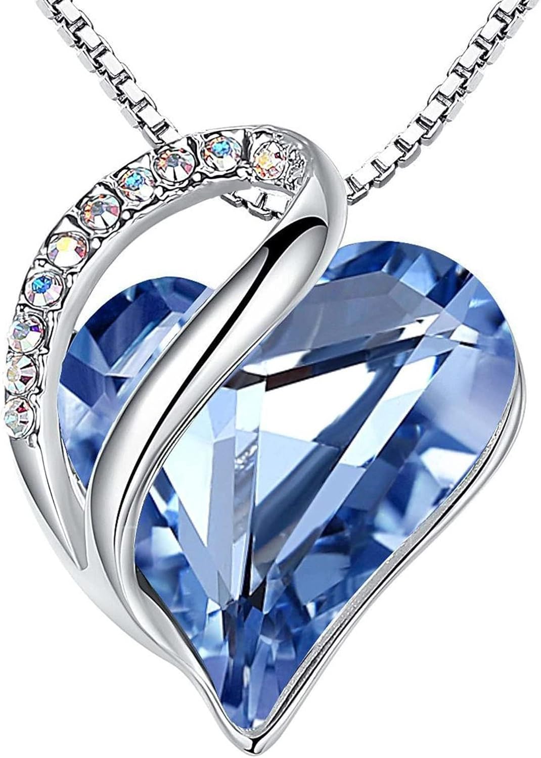Leafael Gift Necklaces for Women, Infinity Love Birthstone Heart Crystal Pendant, Birthday Anniversary Jewelry for Wife, Mom, and Her, Silver Plated, 18" + 2" Adjustable Chain