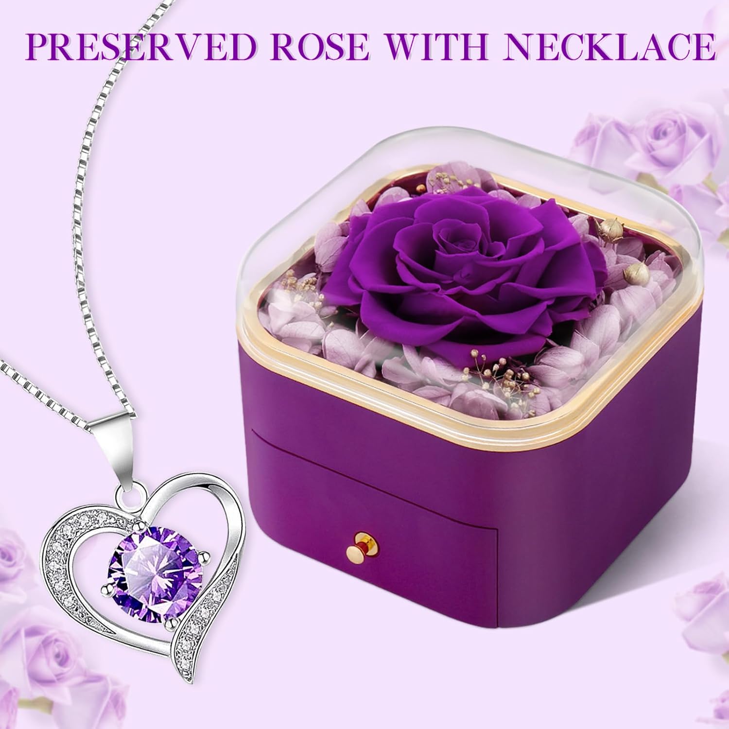 Beferr Gifts for Mom Preserved Real Rose with Necklace Eternal Roses Fresh Flowers for Delivery Prime Birthday Anniversary Purple Gifts for Women Mothers Grandma Wife Daughter Girlfriend Sister - Image 8