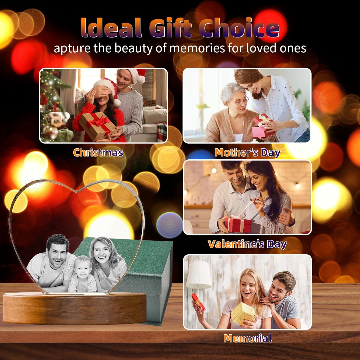 Artmosphere 3D Crystal Photo, Personalized Gifts for Women, Wife, Men, Mom, Father, Her, Him, Dad, Grandpa, Great Customized Gift with Your Own Photo, Custom Glass 3D Laser Etched Picture Wedding - Heart - Image 6