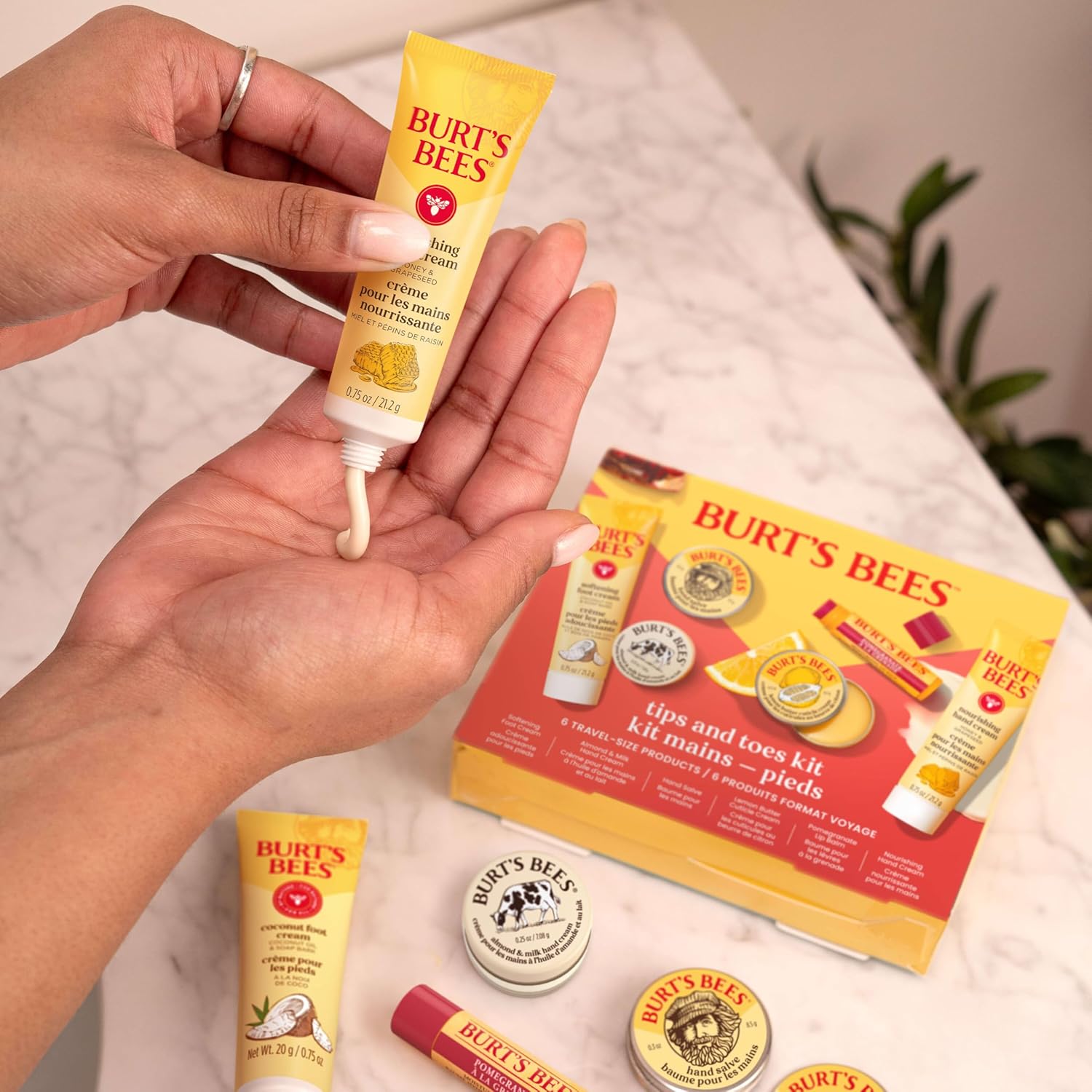 Burt's Bees Gifts Ideas, Tips and Toes Kit, 6 Travel Size Products - Pomegranate Moisturizing Lip Balm, 2 Hand Creams, Foot Cream, Cuticle Cream, and Hand Salve - Image 9