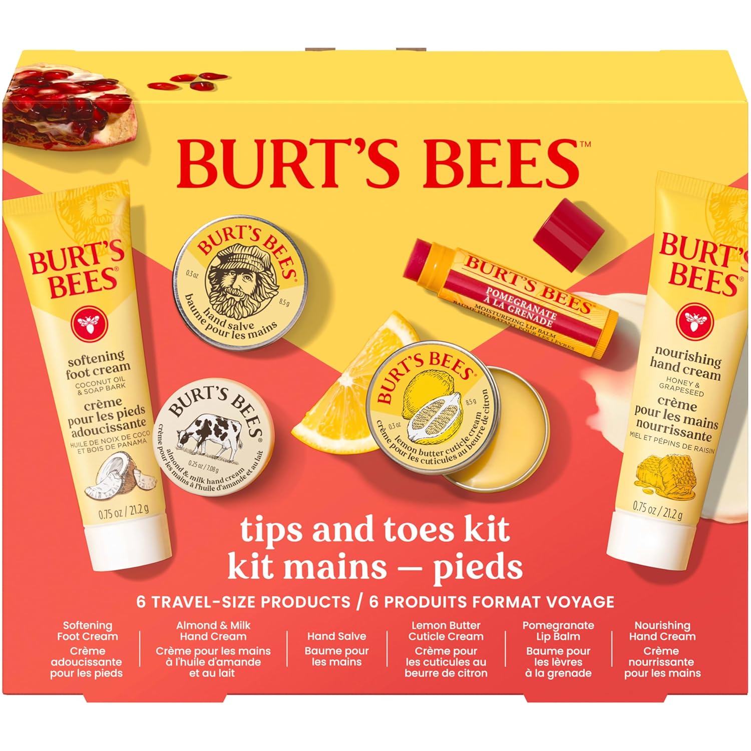 Burt's Bees Gifts Ideas, Tips and Toes Kit, 6 Travel Size Products - Pomegranate Moisturizing Lip Balm, 2 Hand Creams, Foot Cream, Cuticle Cream, and Hand Salve - Image 14