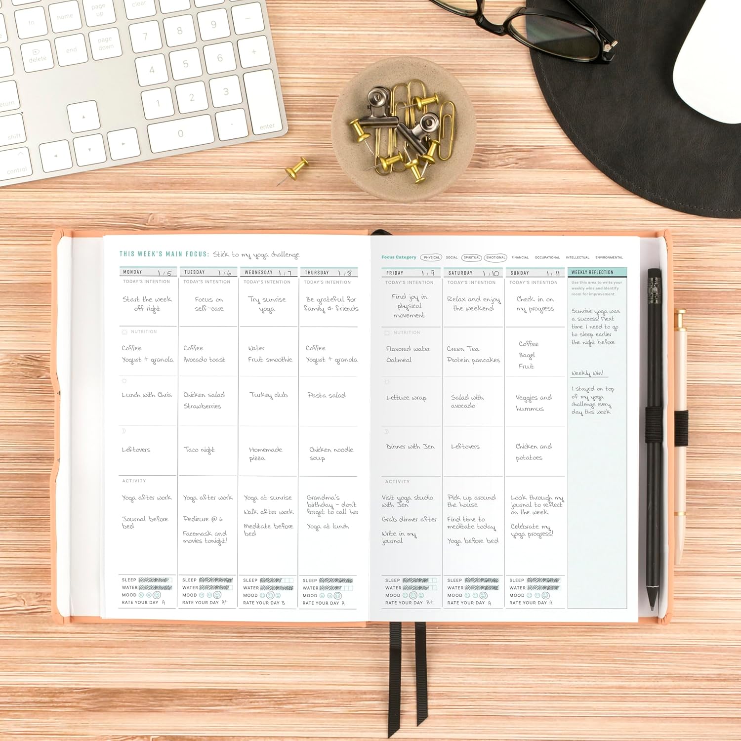 AT-A-GLANCE Wellness Journal, Undated Planner Weekly & Monthly, Self-Care Tracker for Mental & Physical Health, 5-3/4" x 8-1/4", Foundation, Peach (FDH-200) - Image 2