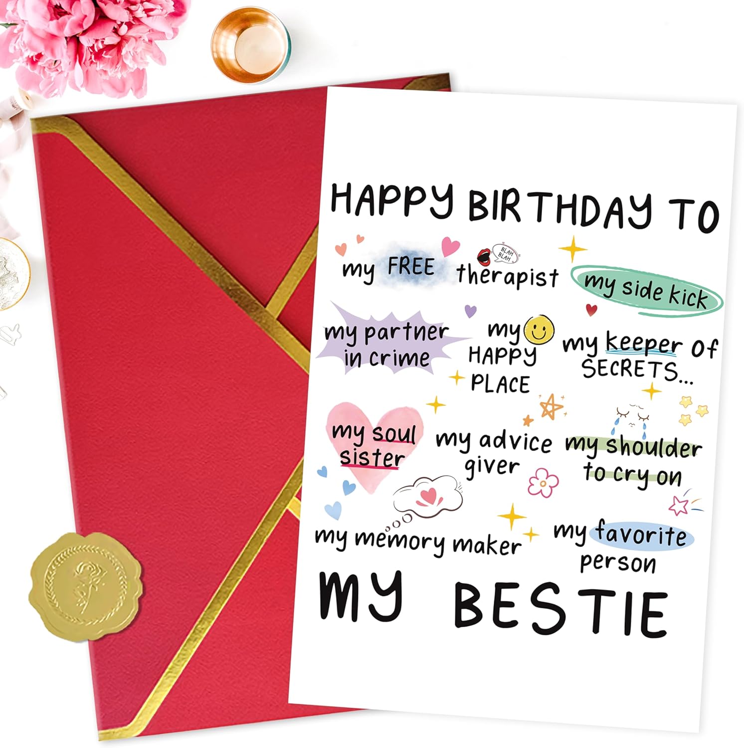 Funny Birthday Card for Women Sister, Happy Bday Gifts for Bestie, Bestie & Friendship Birthday Card - Image 5