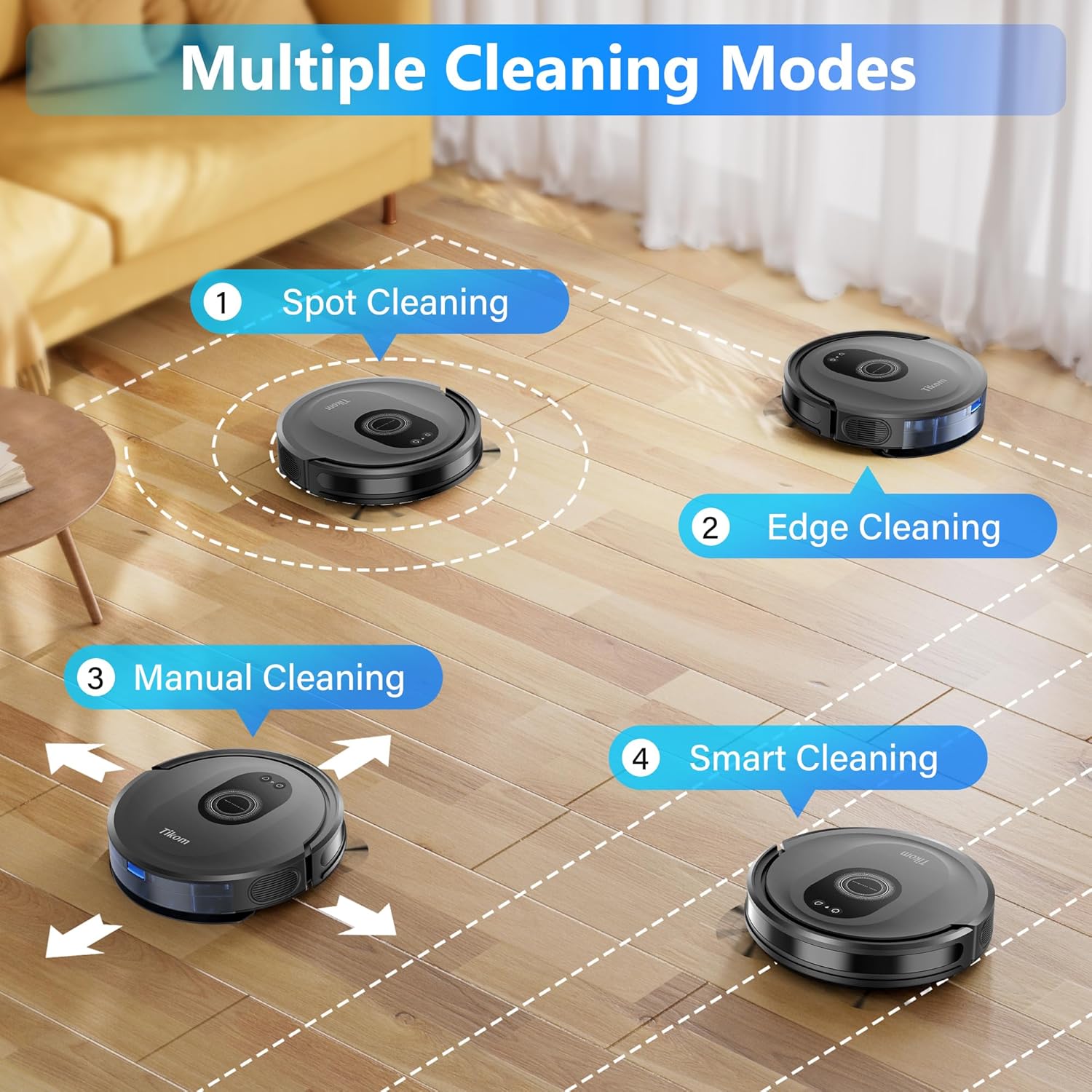 Tikom Robot Vacuum and Mop Combo, 5000Pa Robotic Vacuum Cleaner, 150 Min Max, App & Remote Control, Ideal for Hard Floor, Carpet, Pet Hair, Self-Charge(G8000 Max) - Image 7