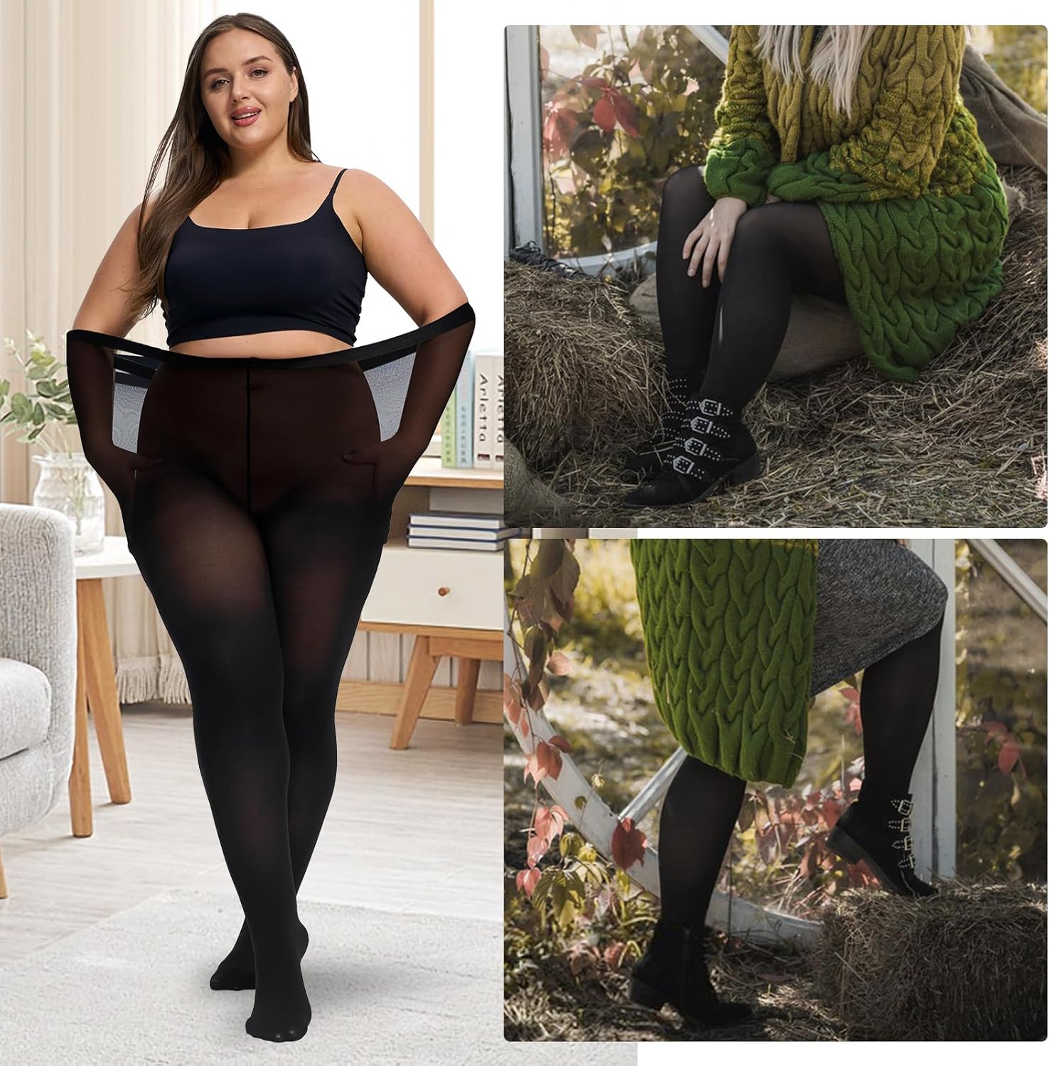 Plus Size Tights for Women,2 pairs 80D Semi Opaque Tights women,Solid Color Soft High Waist Stockings Size Up to 6XL. - Image 6