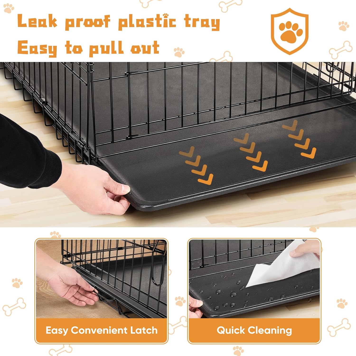 DUMOS Dog Crate, 42 Inch Large Double Door Dog Cage with Plastic Leak-Proof Pan Tray, Folding Metal Wire Pet Kennel for Indoor, Outdoor, Travel - Image 4