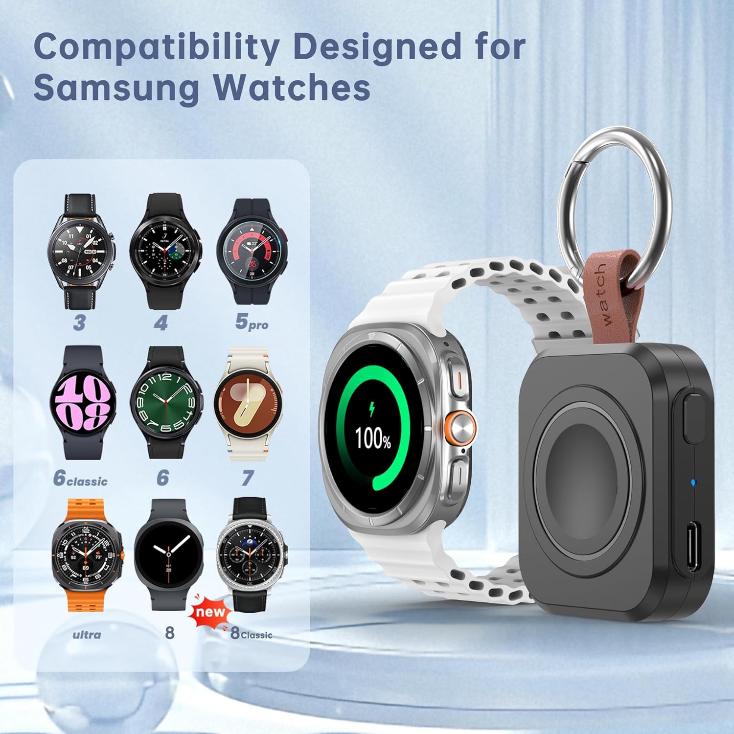 for Samsung Galaxy Watch Charger,1200mAh Portable Charger for Samsung Galaxy Watch 8/8 Classic/7/Ultra/6/6 Classic/5/5 Pro/4/3,Active 2/1 (Black) - Image 2
