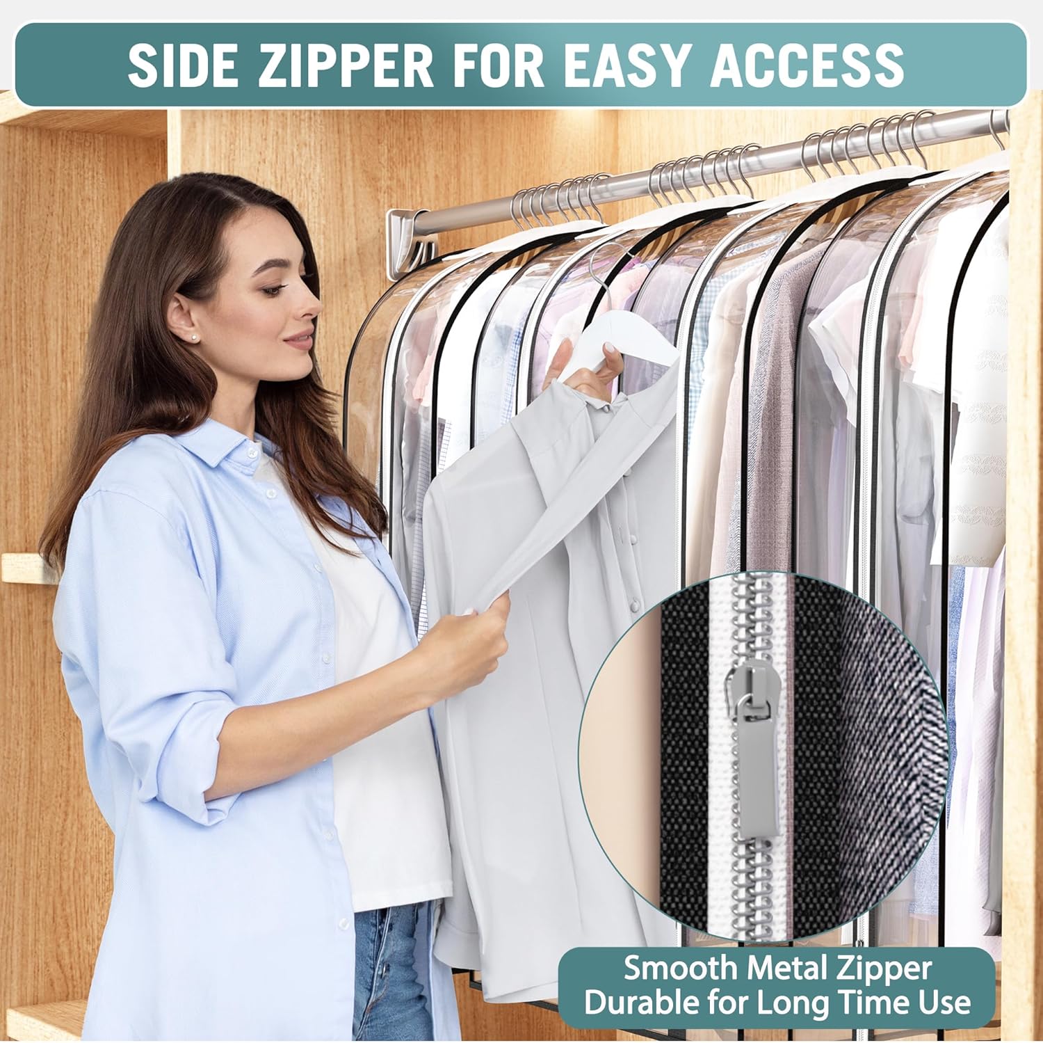 Clear Garment Bags for Hanging Clothes 10” Gusseted, Suit Bags for Closet Storage, Hanging Plastic Clothes Cover for Coat, Dress, Fur, Shirt, 4 Pack, 40” Long - Image 3