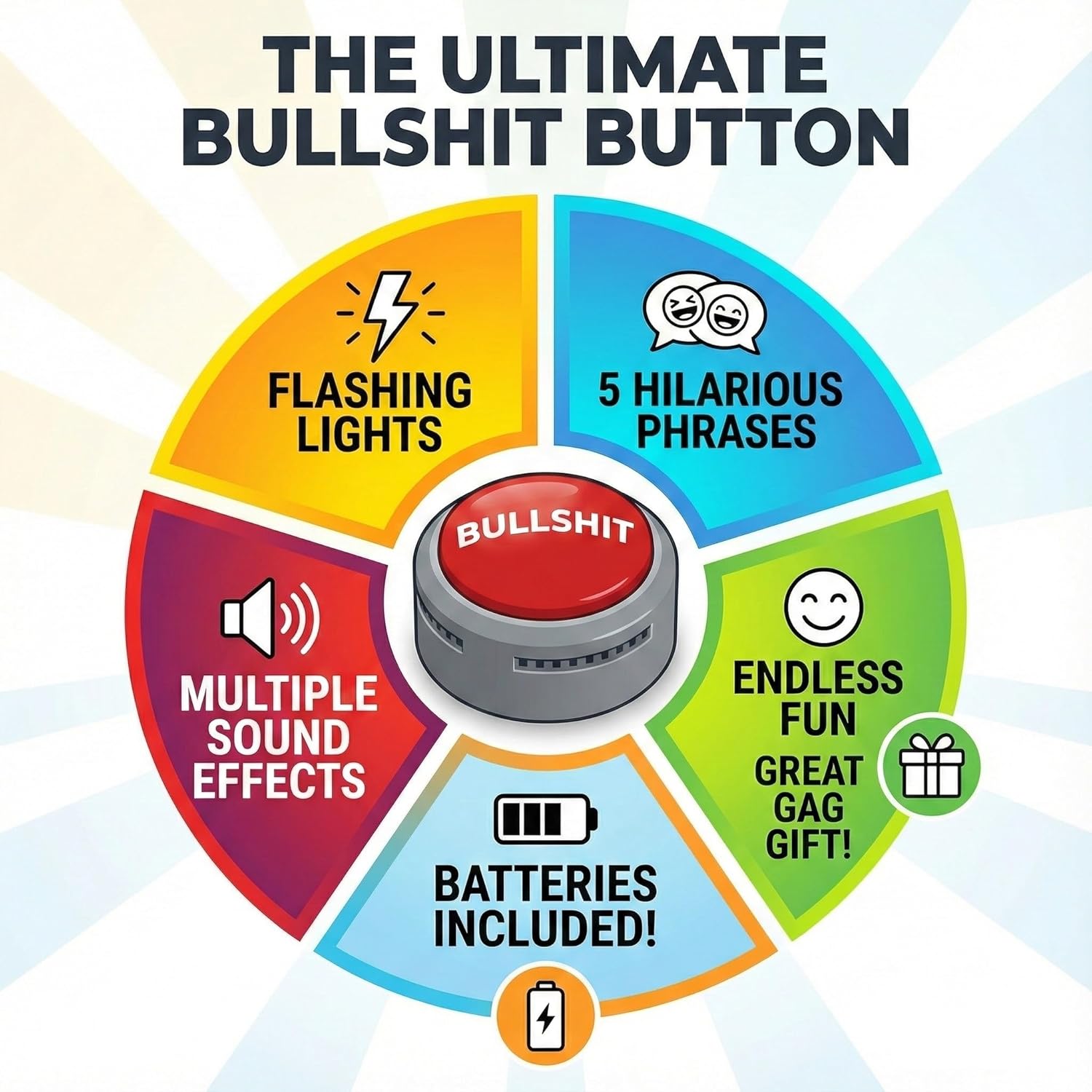 Bullshit Button – The Official Hilarious BS Button with Sound Effects & Flashing Light – Perfect Gag Gift for Friends, Family, and Co-workers - Batteries Included - Image 2