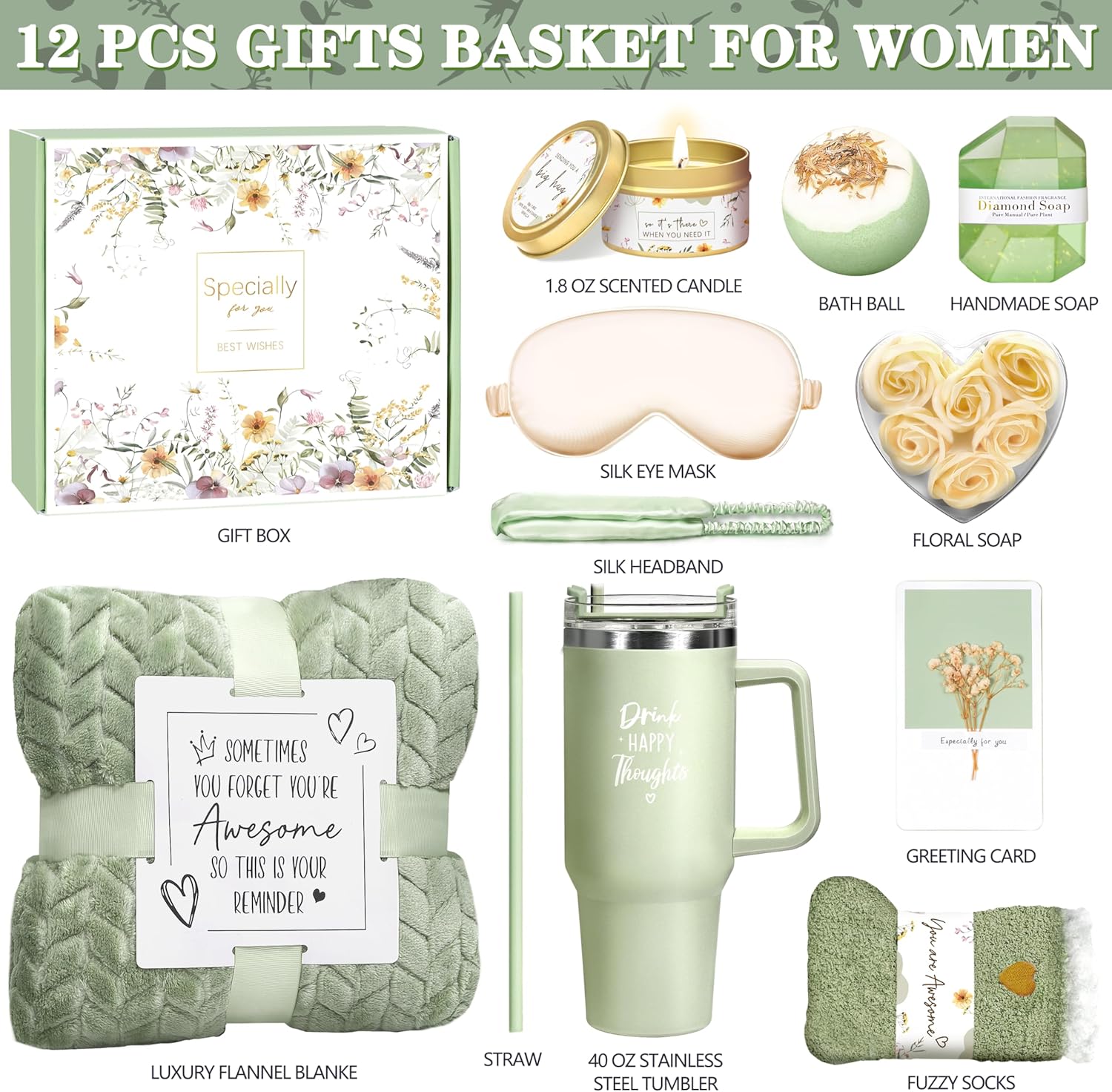 Birthday Gifts for Women Self Care Get Well Soon Gifts, Vanilla Relaxing Spa Gift Basket - Happy Birthday Set w/ Luxury Flannel Blanket & 40 oz Tumbler, Unique Christmas Gift for Mom Her Wife Sister - Image 2