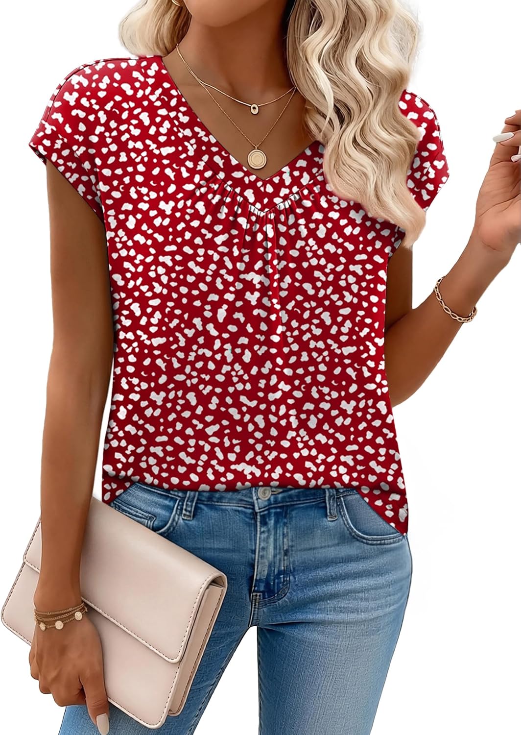 Zeagoo Womens Tops Short Sleeve V Neck Shirts Summer Dressy Casual Business Clothes Work Blouses Fashion Clothing Outfits