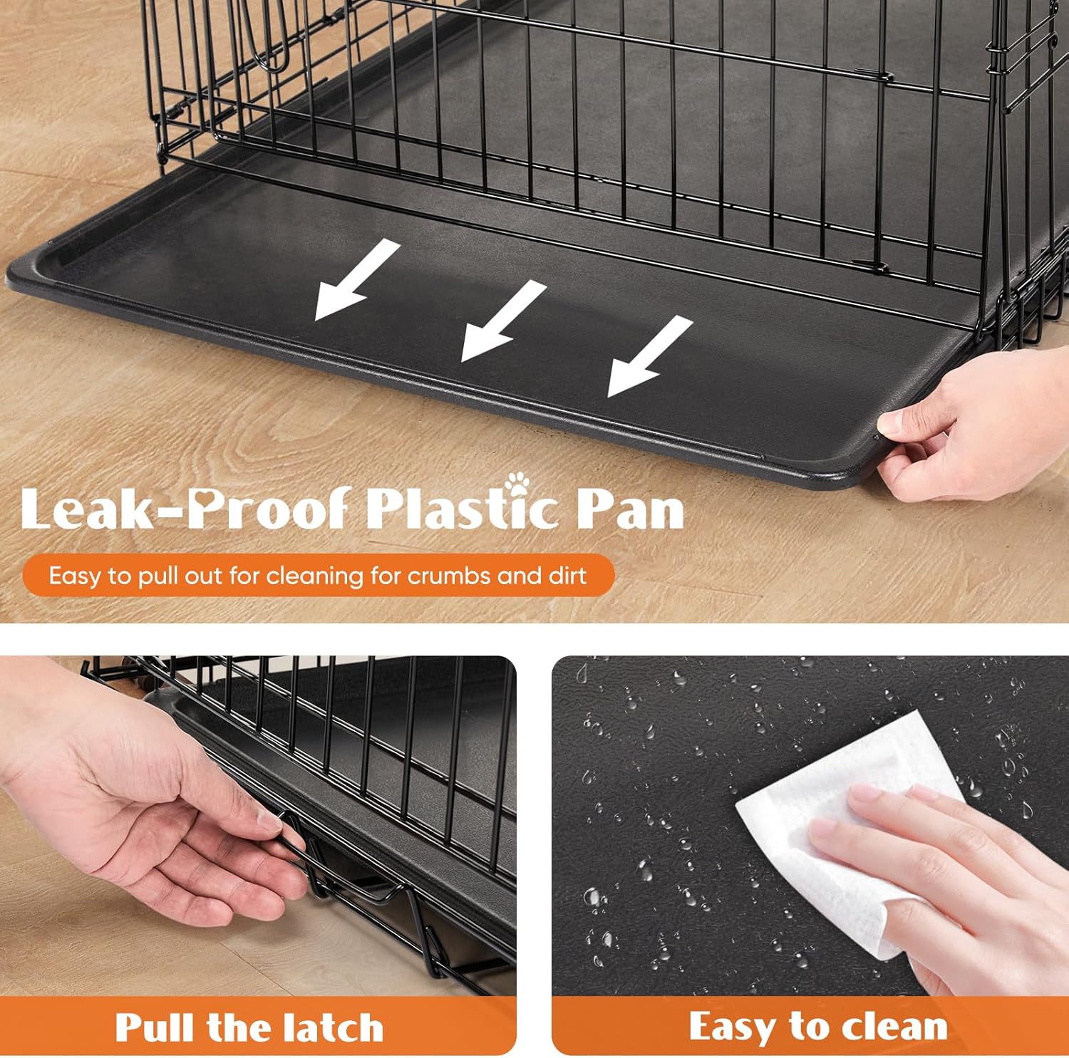 Sweetcrispy Large Dog Crate, 36 Inch Double Door Folding Metal Wire Dog Cage with Plastic Leak-Proof Pan Tray, Pet Kennel for Indoor, Outdoor, Travel - Image 4
