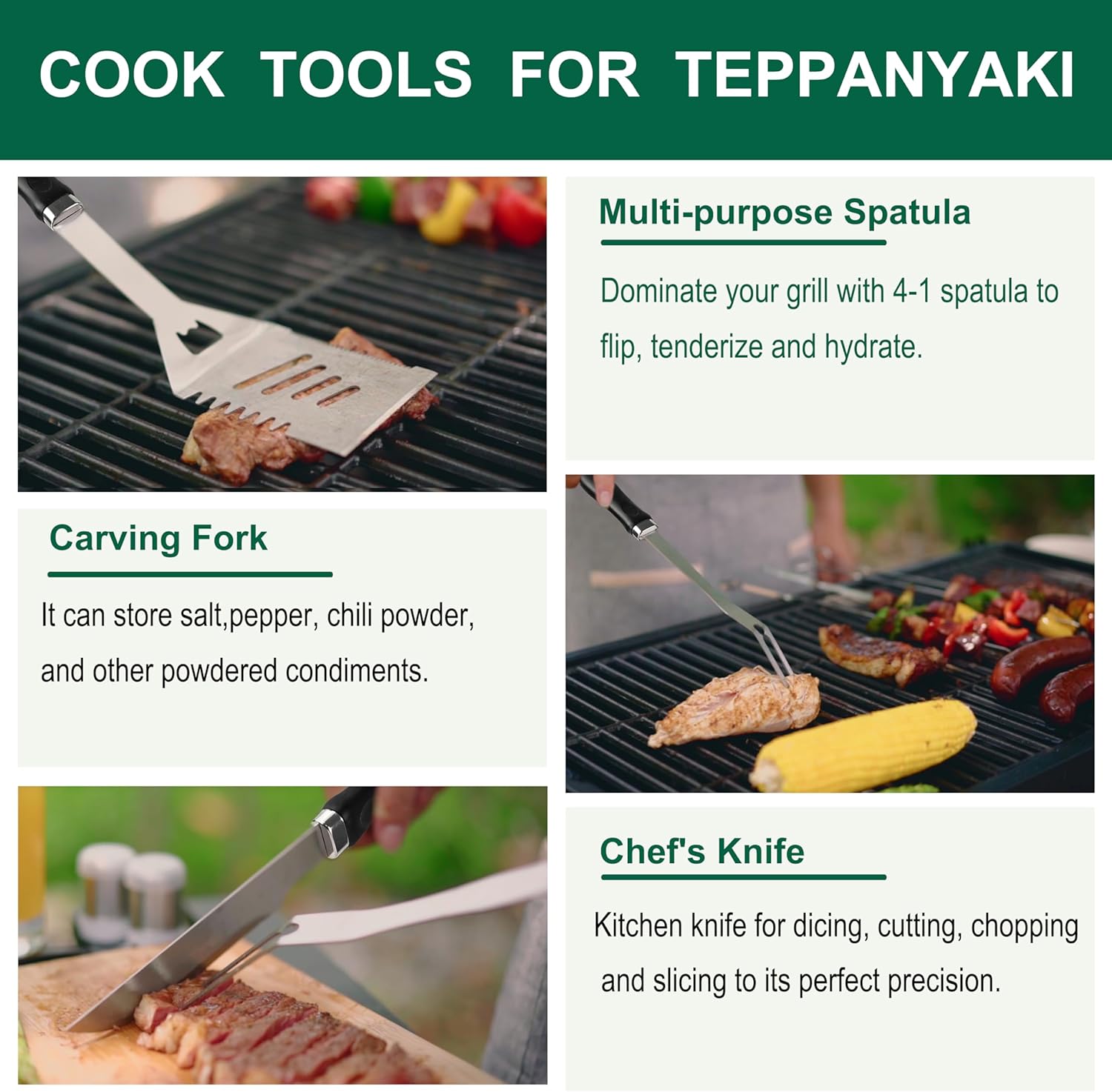 Grilljoy 46PC Griddle Accessories Set with Robust Plastic Handle, All-in-One Griddle Tools Kit for Flat Top Grills Teppanyaki Hibachi, Stainless Steel Grill Spatula Kit for Outdoor Camping Grilling - Image 3