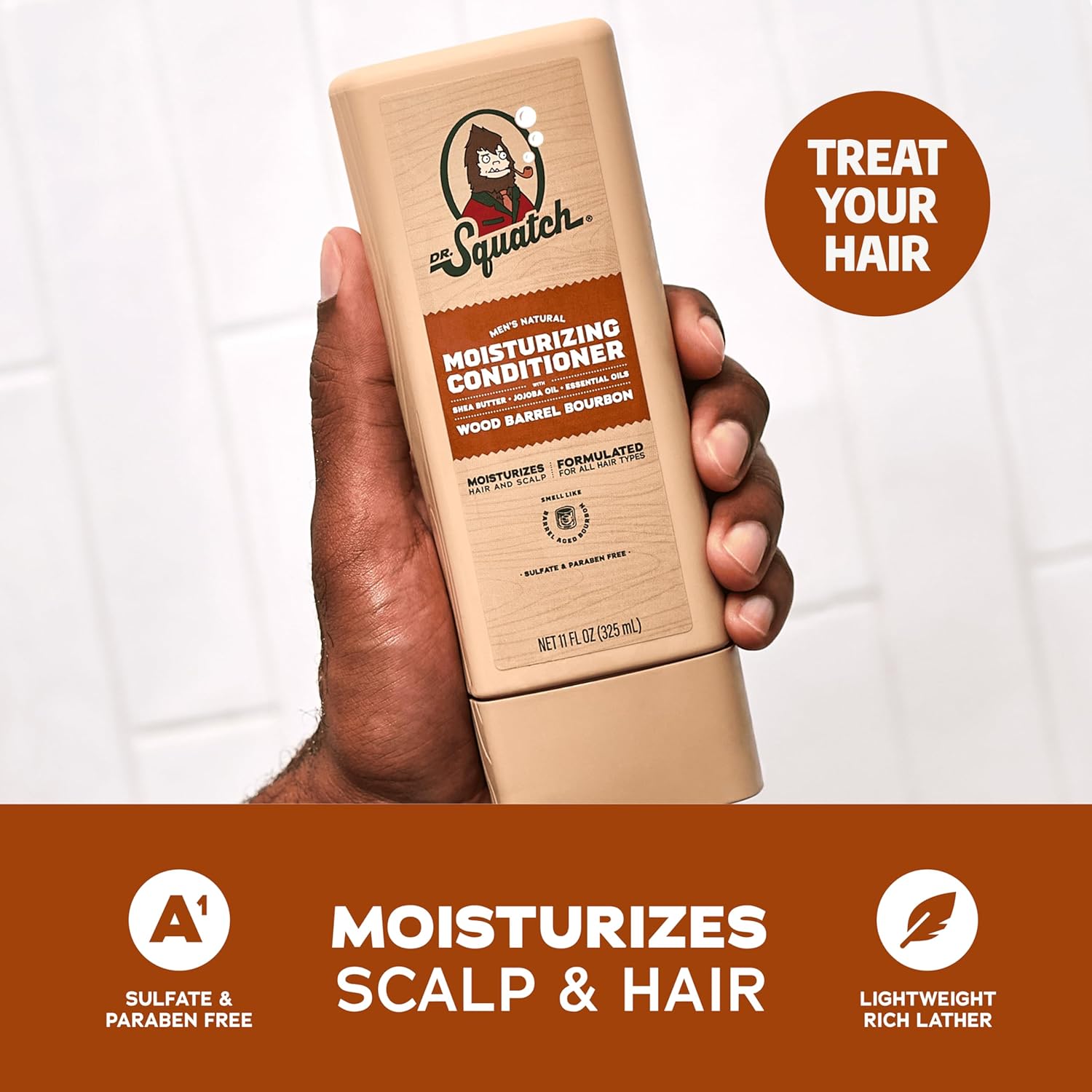 Dr. Squatch Natural Men's Shampoo and Conditioner Set - Healthy, Full Looking Hair - Wood Barrel Bourbon Natural Shampoo and Conditioner for Men (11 fl oz, 2-Pack) - Image 3